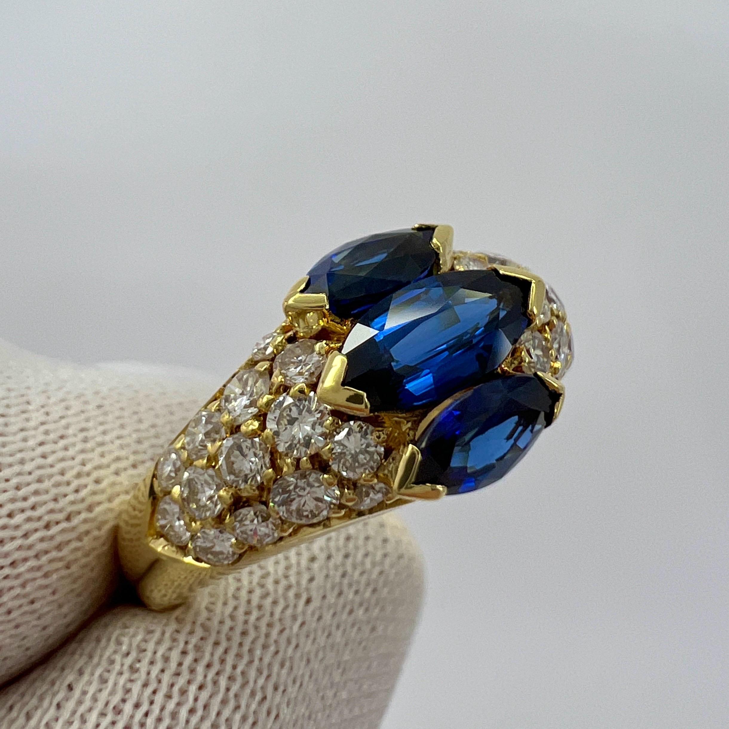 Rare Vintage Van Cleef & Arpels Marquise Blue Sapphire And Diamond Cocktail Ring For Sale 6