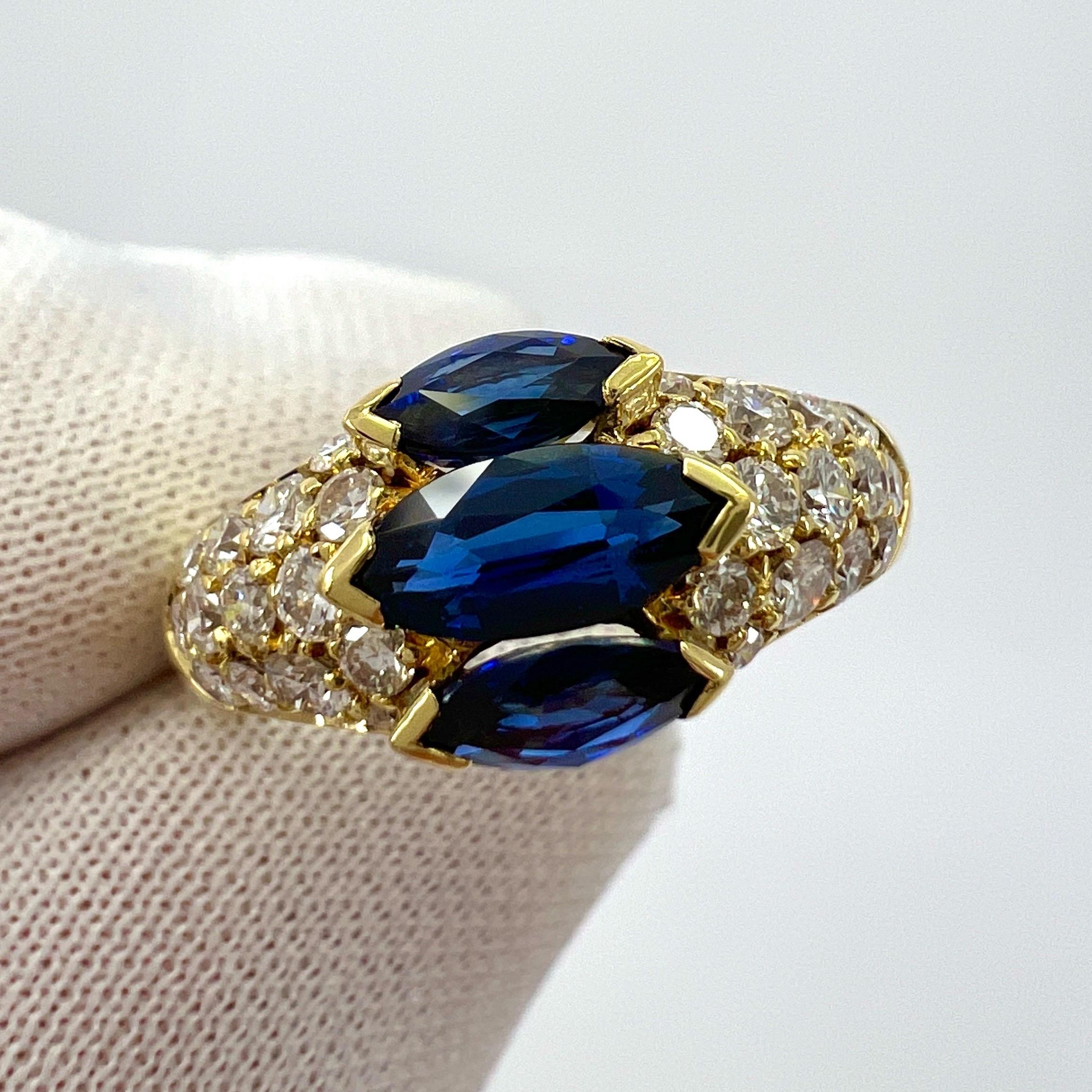 Marquise Cut Rare Vintage Van Cleef & Arpels Marquise Blue Sapphire And Diamond Cocktail Ring