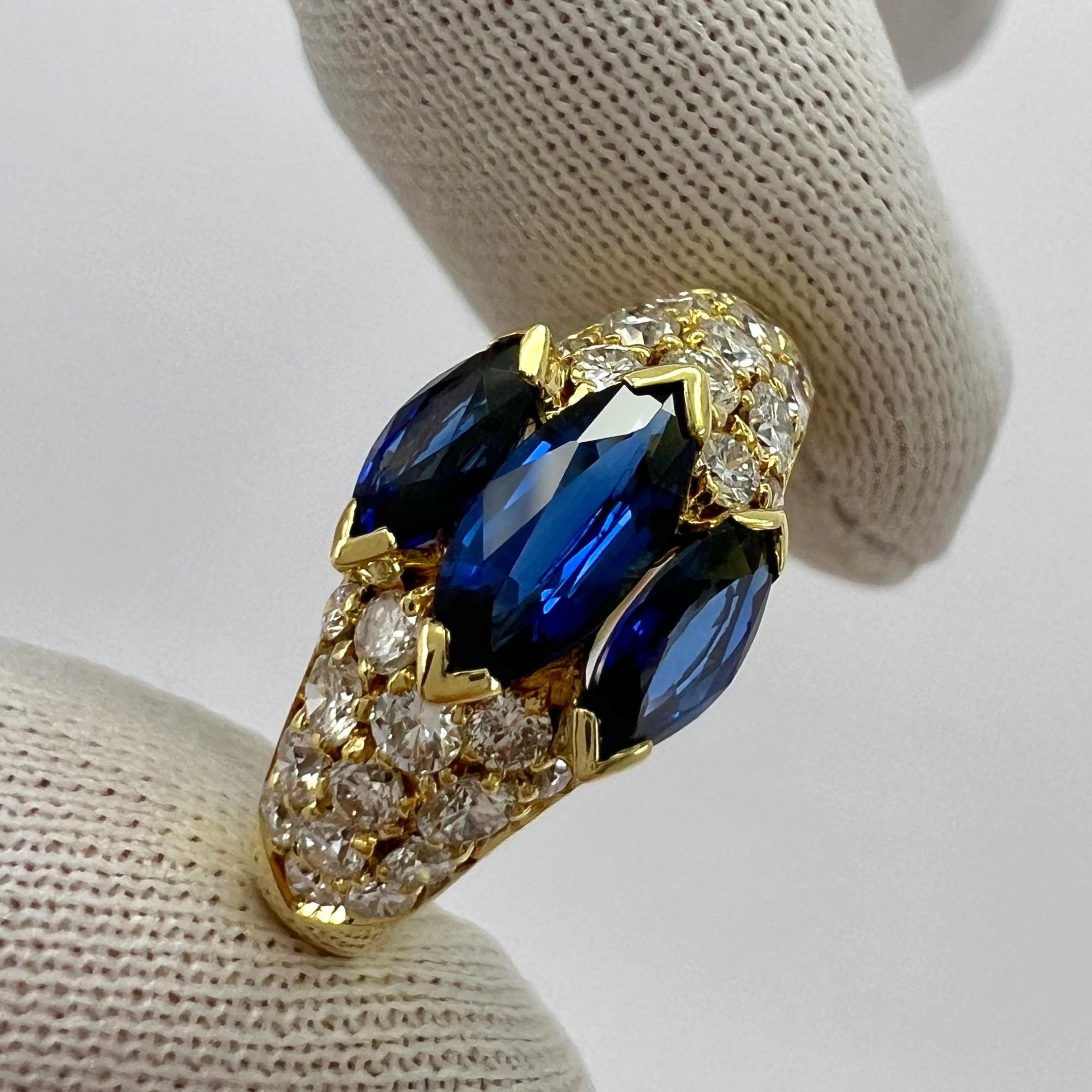 Rare Vintage Van Cleef & Arpels Marquise Blue Sapphire And Diamond Cocktail Ring In Excellent Condition In Birmingham, GB