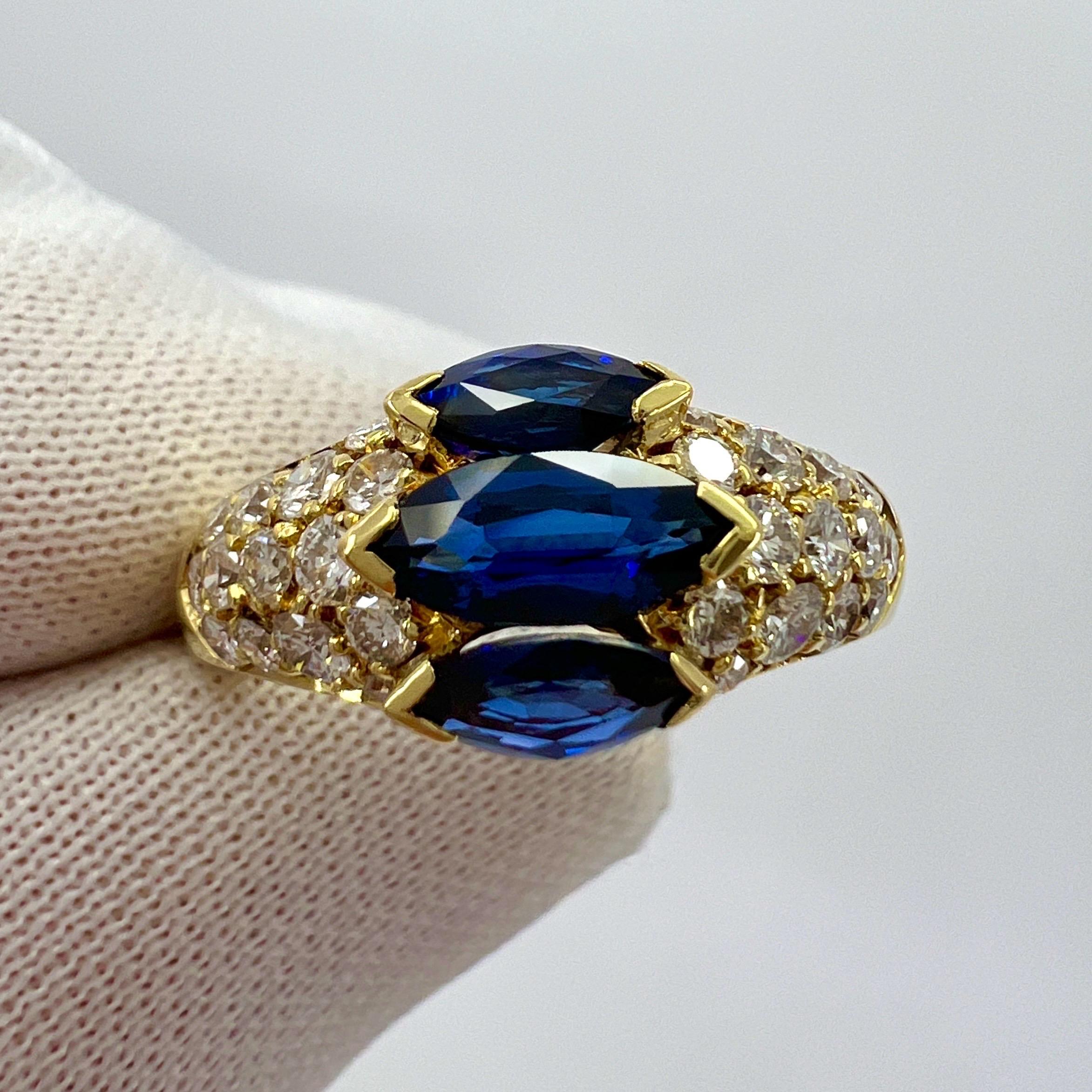 Women's or Men's Rare Vintage Van Cleef & Arpels Marquise Blue Sapphire And Diamond Cocktail Ring For Sale