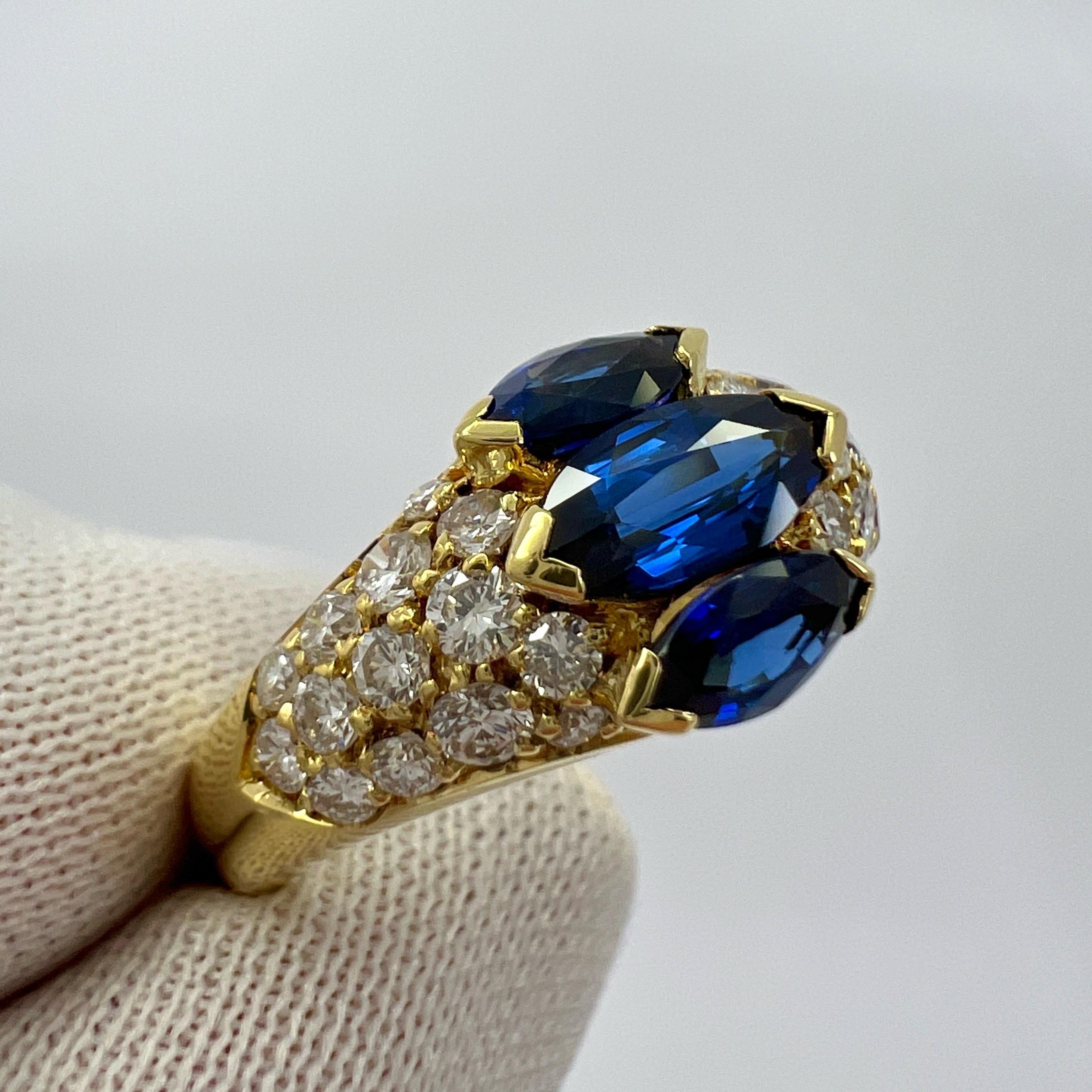 Rare Vintage Van Cleef & Arpels Marquise Blue Sapphire And Diamond Cocktail Ring 1