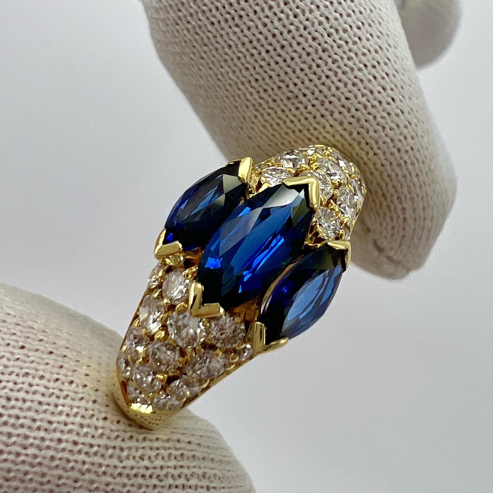 Rare Vintage Van Cleef & Arpels Marquise Blue Sapphire And Diamond Cocktail Ring 3