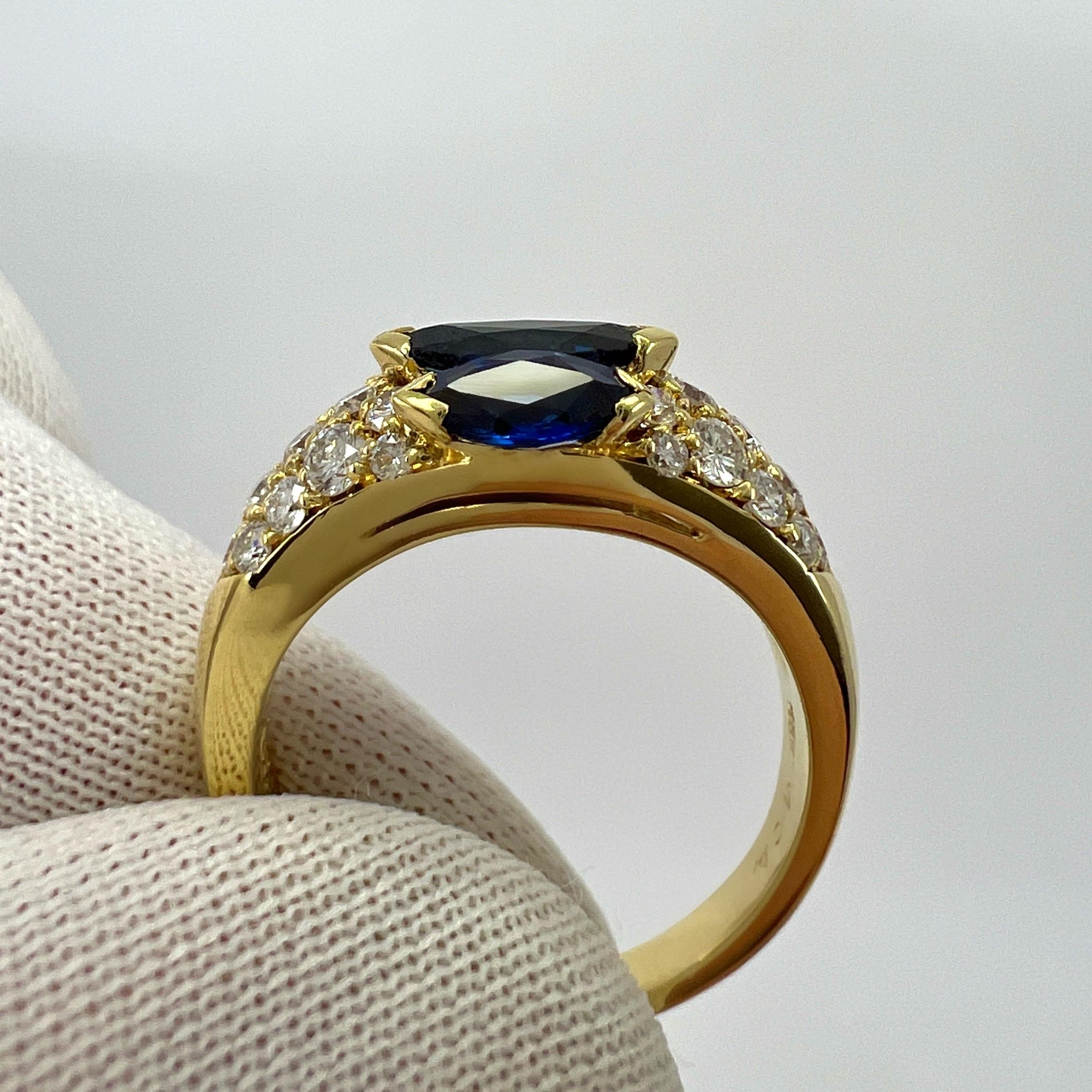 Rare Vintage Van Cleef & Arpels Marquise Blue Sapphire And Diamond Cocktail Ring For Sale 4