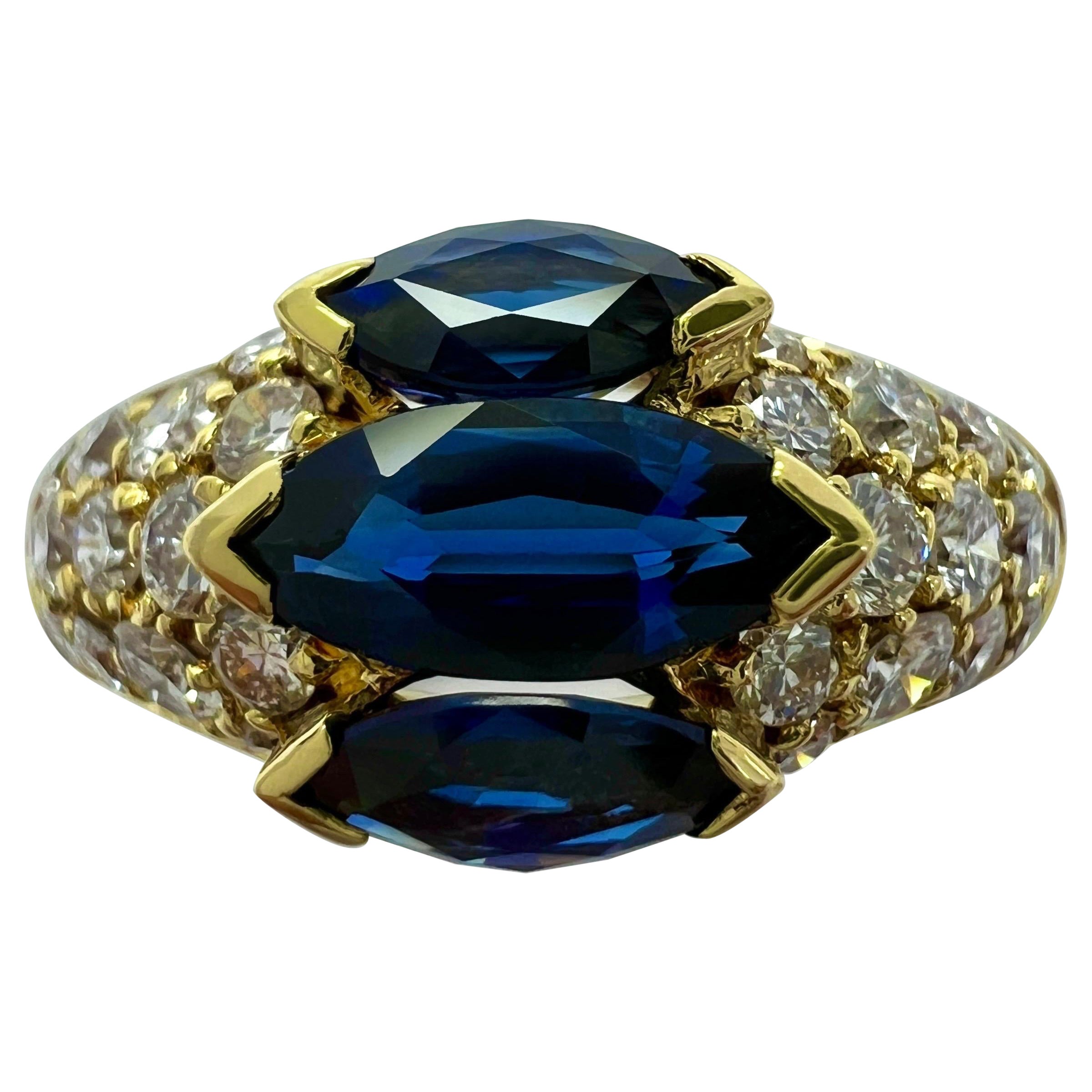 Seltener Vintage Van Cleef & Arpels Cocktailring mit blauem Marquise-Saphir und Diamant im Marquise-Schliff