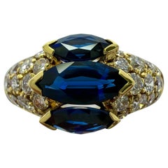 Seltener Vintage Van Cleef & Arpels Cocktailring mit blauem Marquise-Saphir und Diamant im Marquise-Schliff