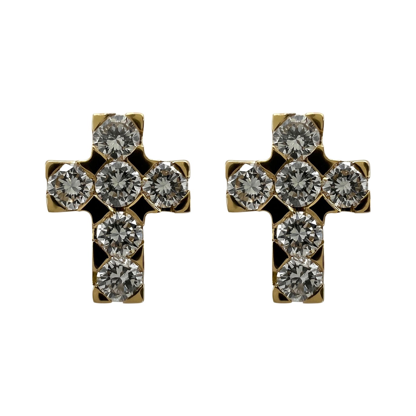 Seltene Vintage Van Cleef 
Arpels Mini Cross Diamant-Ohrstecker aus 18 Karat Gelbgold im Angebot