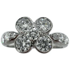 Rare Vintage Van Cleef & Arpels Onbell Diamond 18k White Gold Flower Ring 50