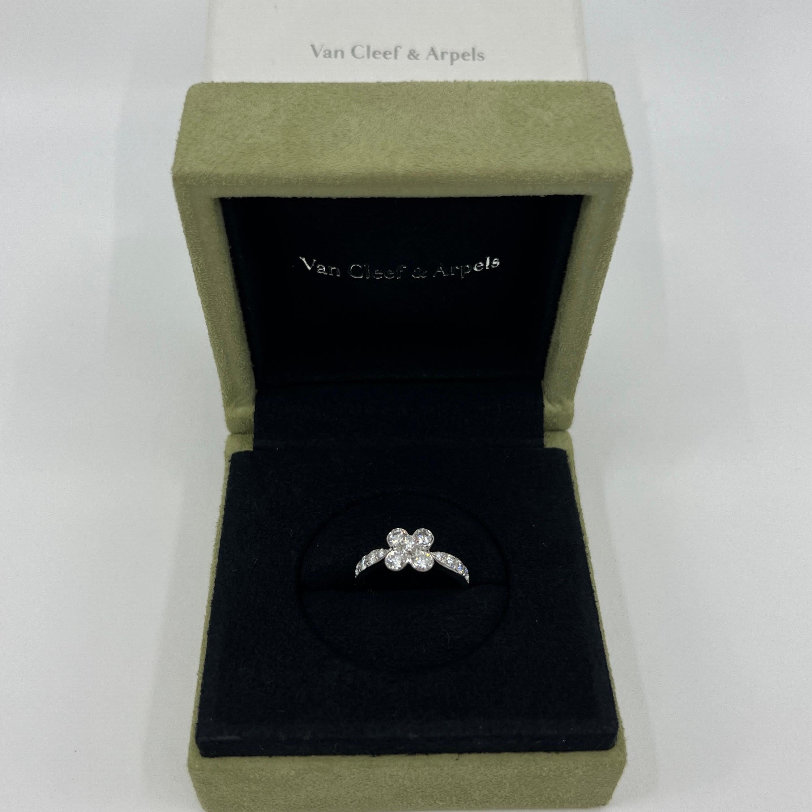Rare Vintage Van Cleef & Arpels Onbell Diamond 18k White Gold Flower Ring 51 For Sale 6
