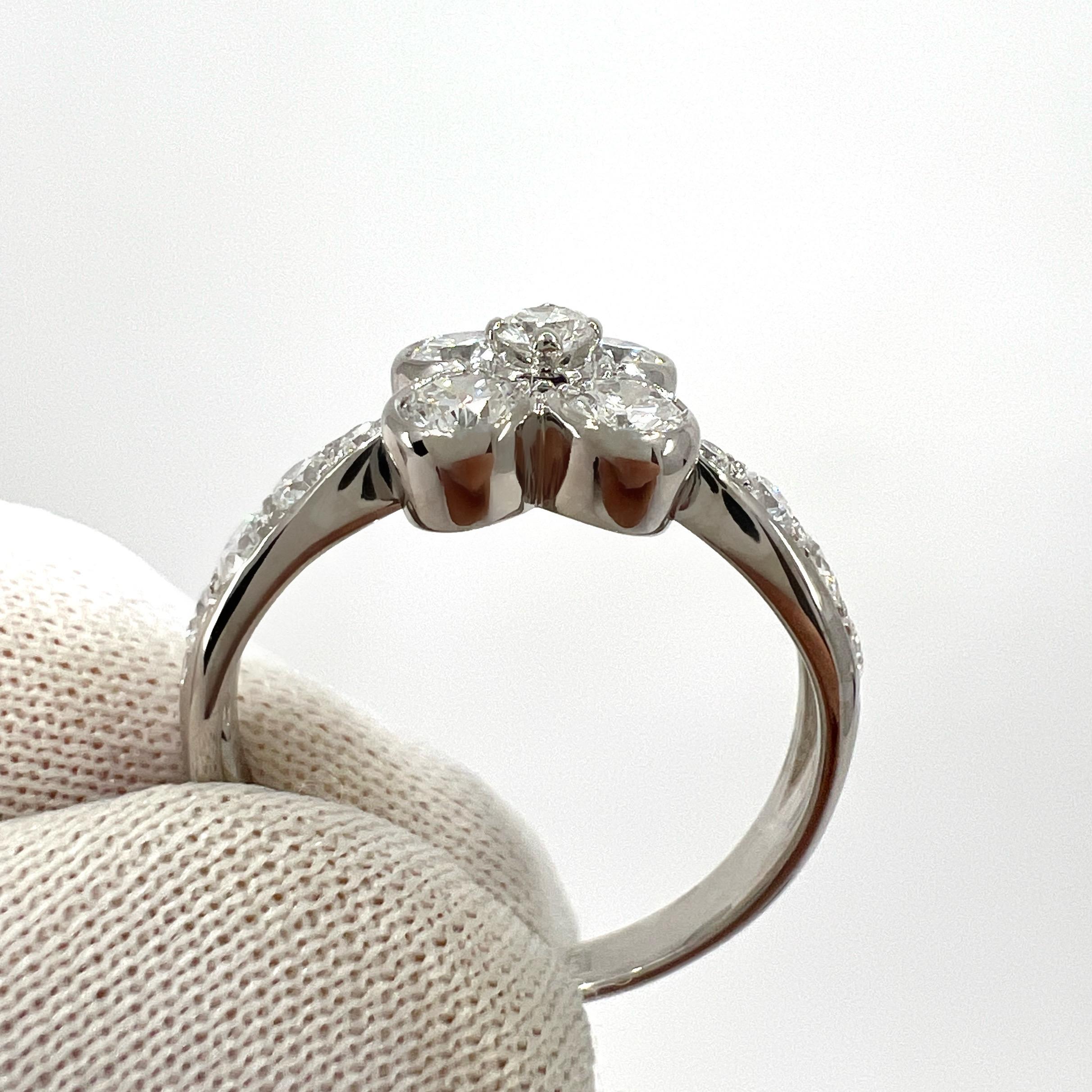 Women's or Men's Rare Vintage Van Cleef & Arpels Onbell Diamond 18k White Gold Flower Ring 51 For Sale