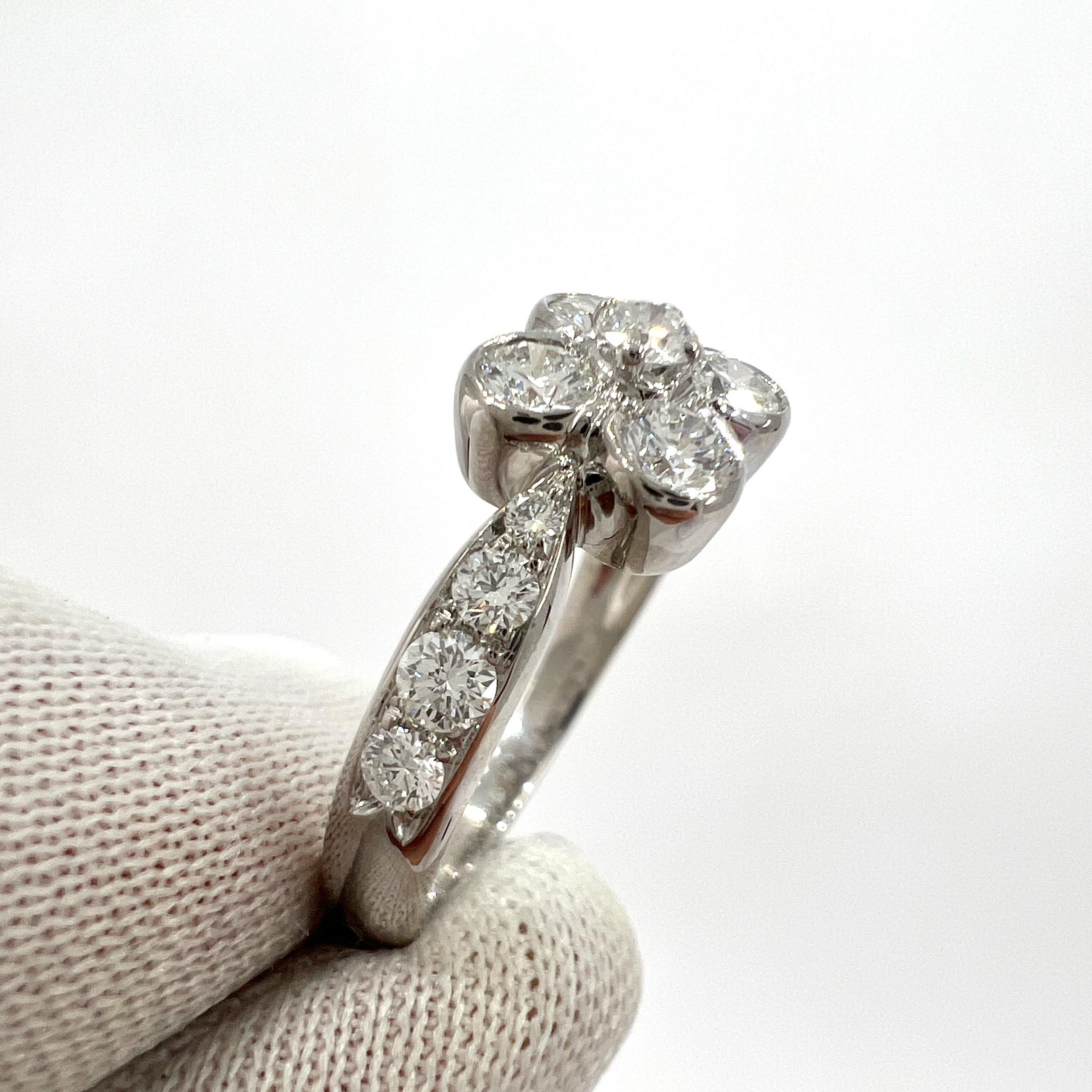Rare Vintage Van Cleef & Arpels Onbell Diamond 18k White Gold Flower Ring 51 For Sale 1