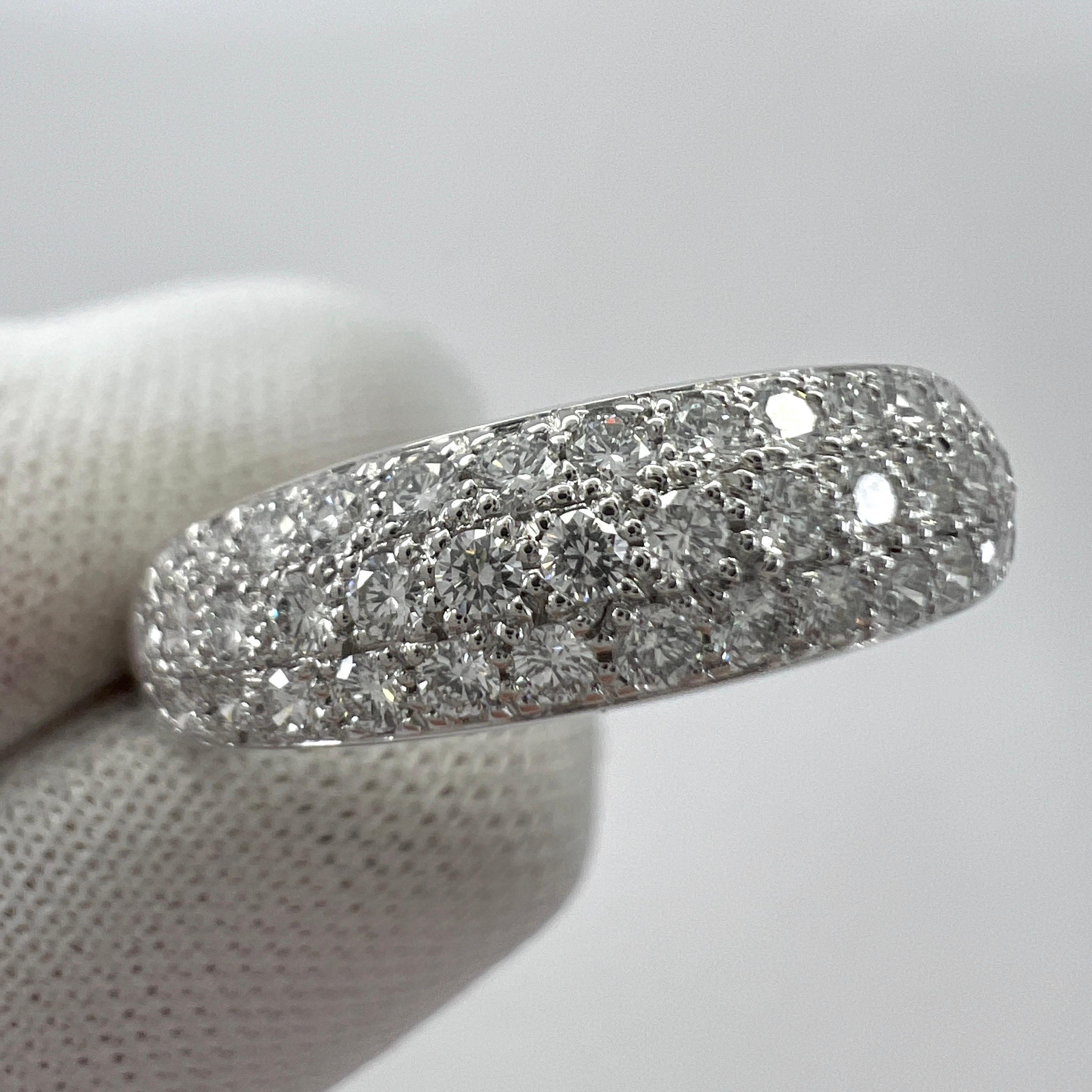 Rare Vintage Van Cleef & Arpels Pavé Diamond 18k White Gold Band Dome Ring In Excellent Condition For Sale In Birmingham, GB
