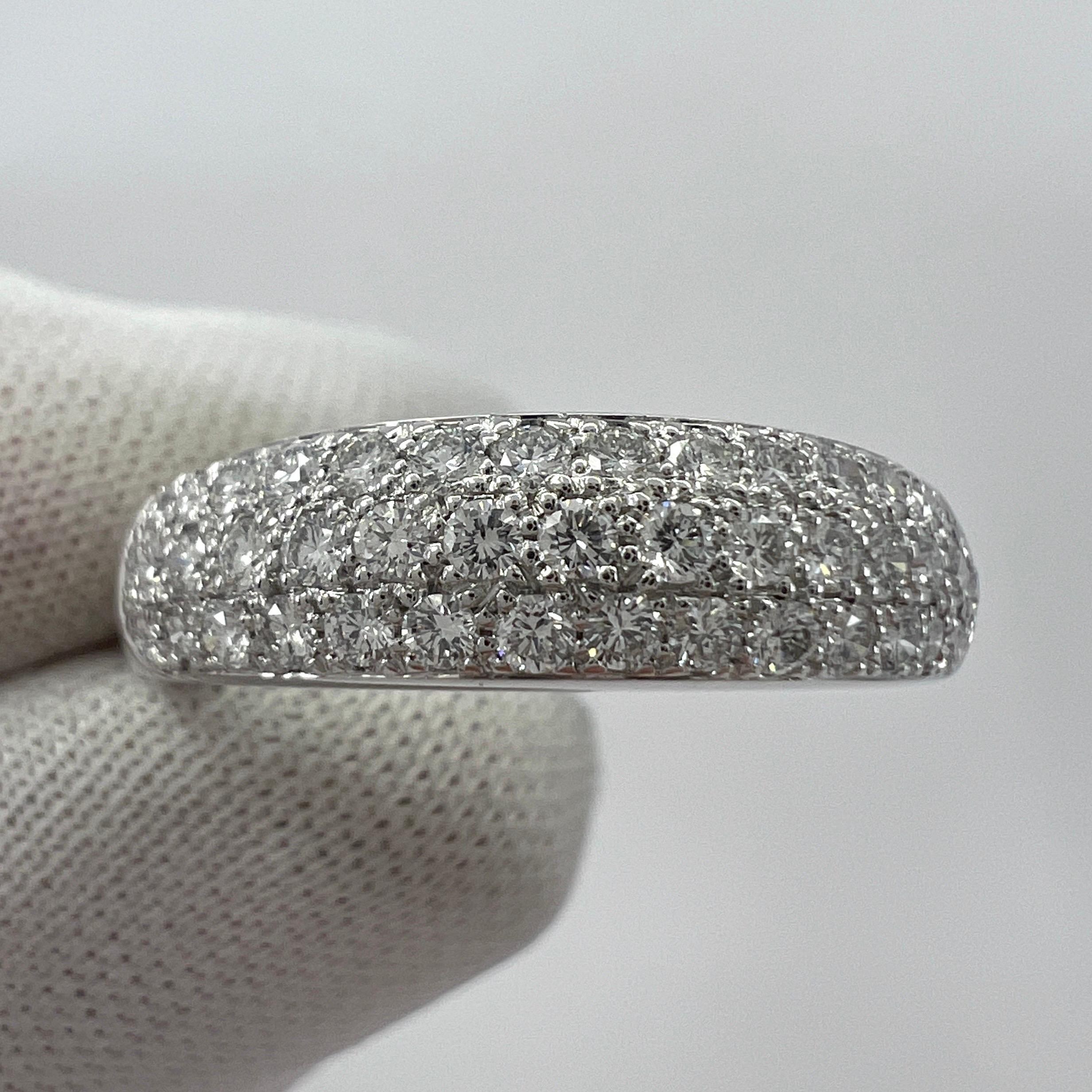 Women's or Men's Rare Vintage Van Cleef & Arpels Pavé Diamond 18k White Gold Band Dome Ring For Sale