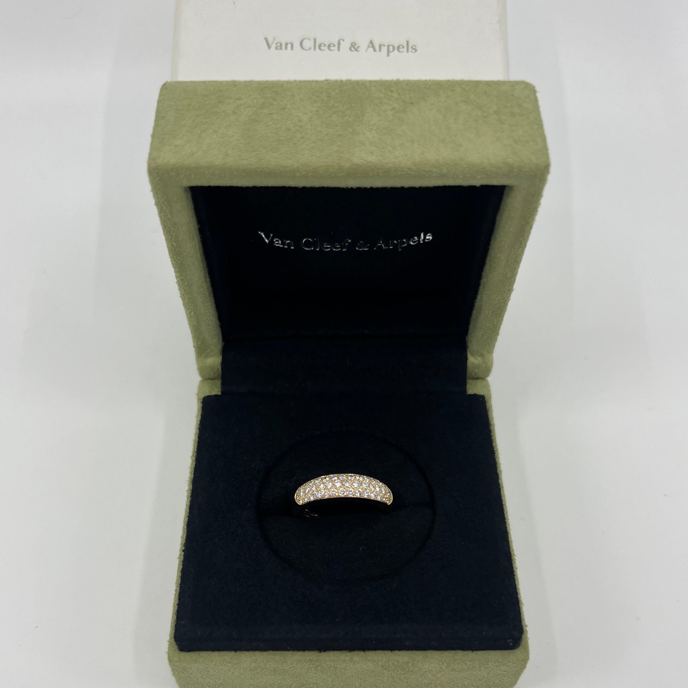 Round Cut Rare Vintage Van Cleef & Arpels Pavé Diamond 18k Yellow Gold Band Dome Ring For Sale