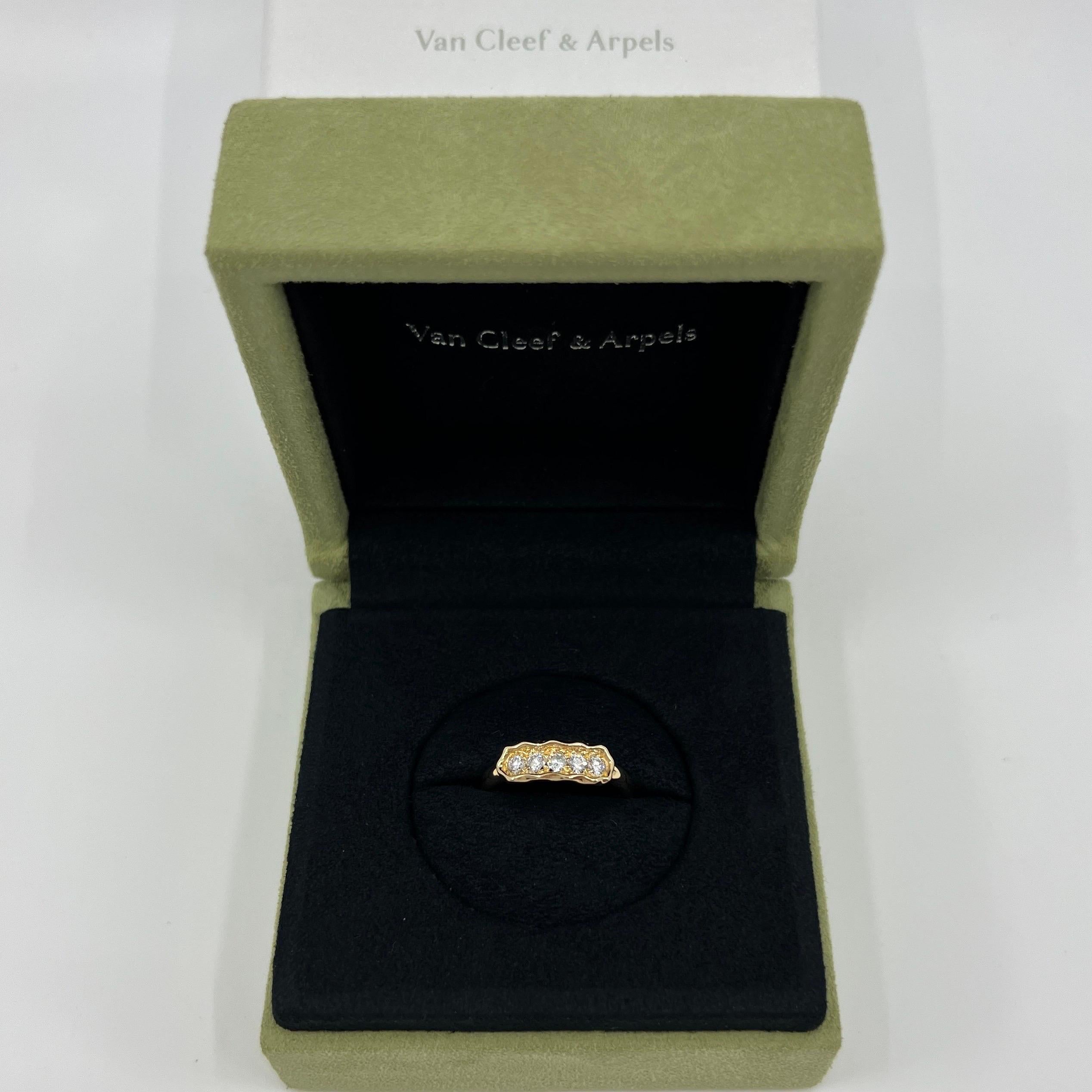 Rare Vintage Van Cleef & Arpels Pavé Diamond 18k Yellow Gold Five Stone Ring 5