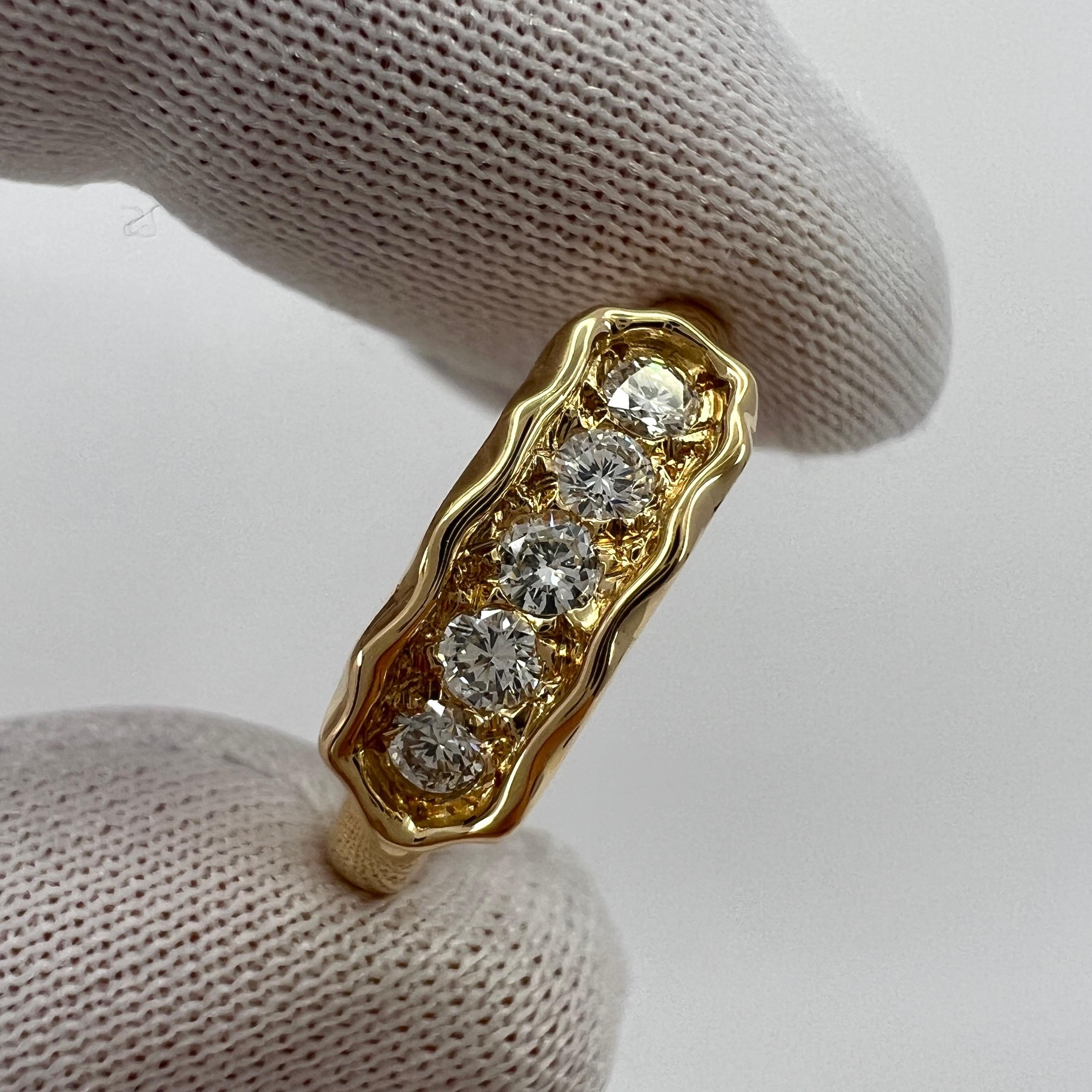 Rare Vintage Van Cleef & Arpels Pavé Diamond 18k Yellow Gold Five Stone Ring 6