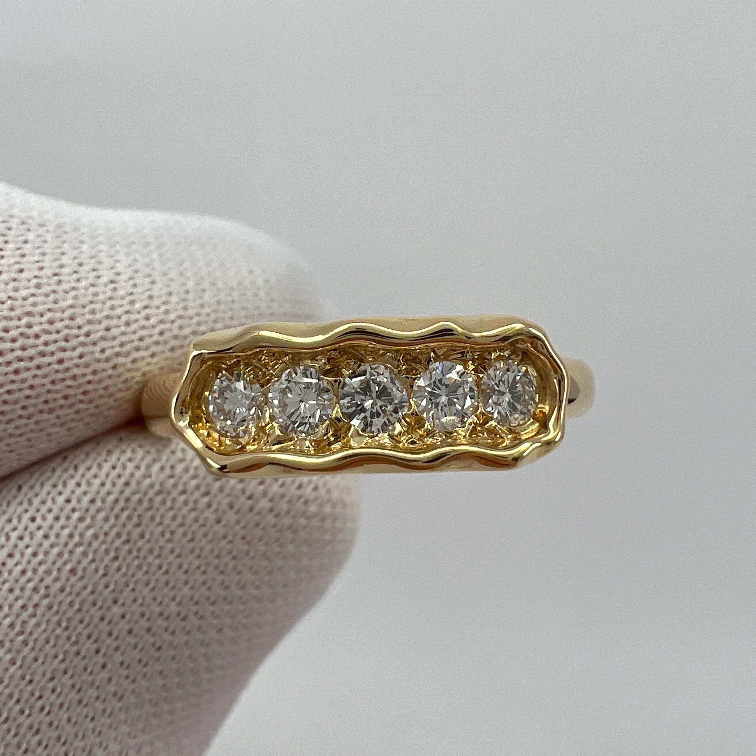 Round Cut Rare Vintage Van Cleef & Arpels Pavé Diamond 18k Yellow Gold Five Stone Ring