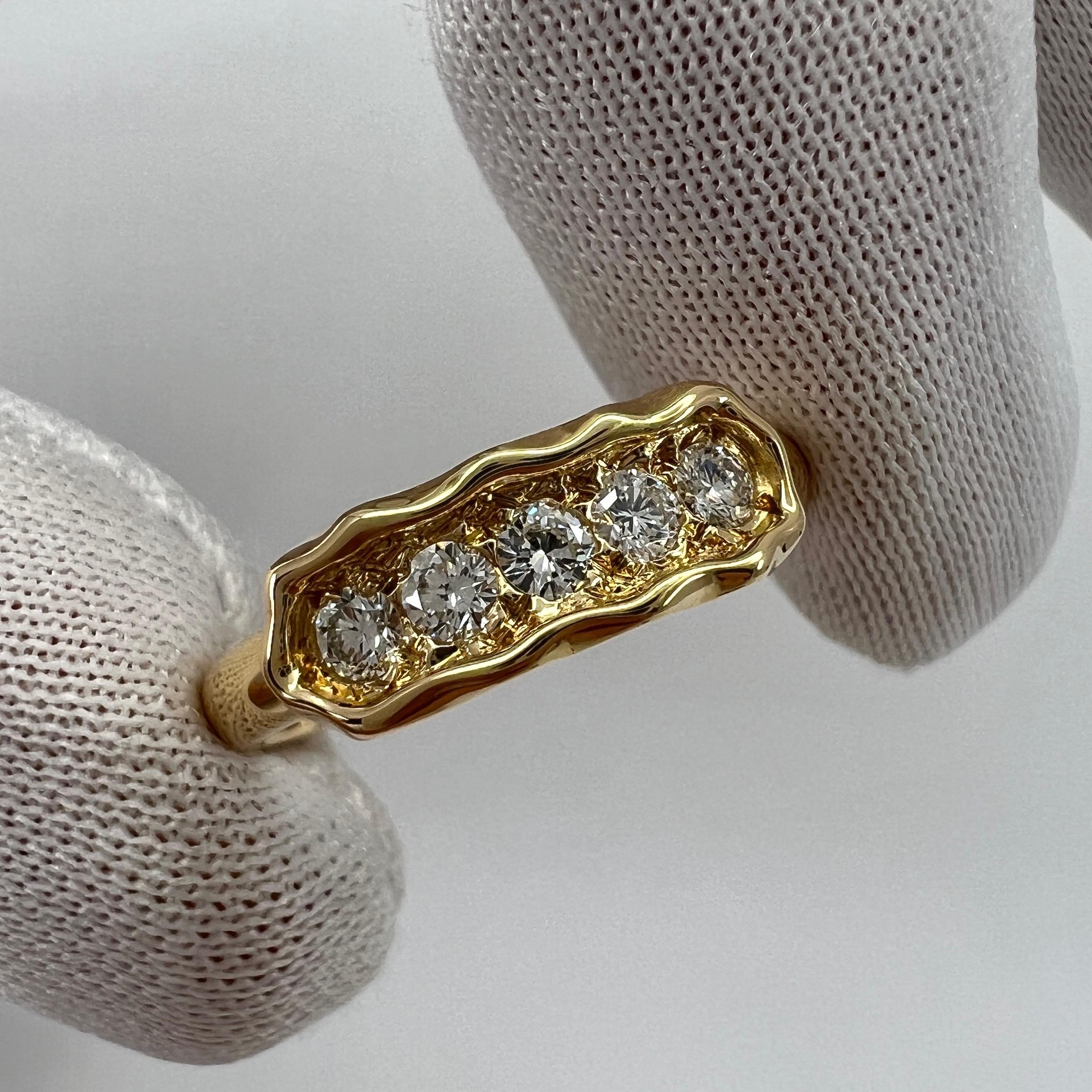Rare Vintage Van Cleef & Arpels Pavé Diamond 18k Yellow Gold Five Stone Ring In Excellent Condition In Birmingham, GB