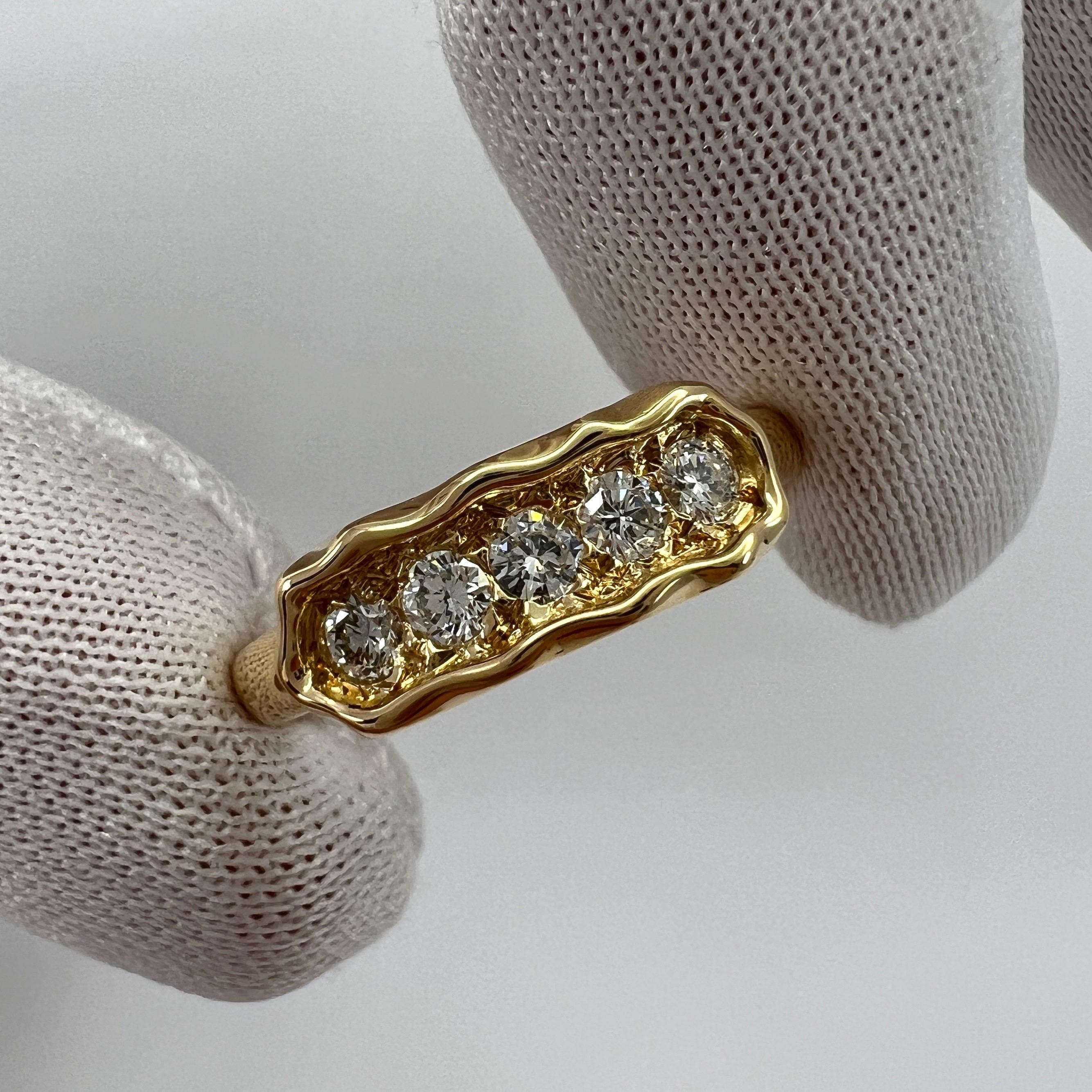 Rare Vintage Van Cleef & Arpels Pavé Diamond 18k Yellow Gold Five Stone Ring 3