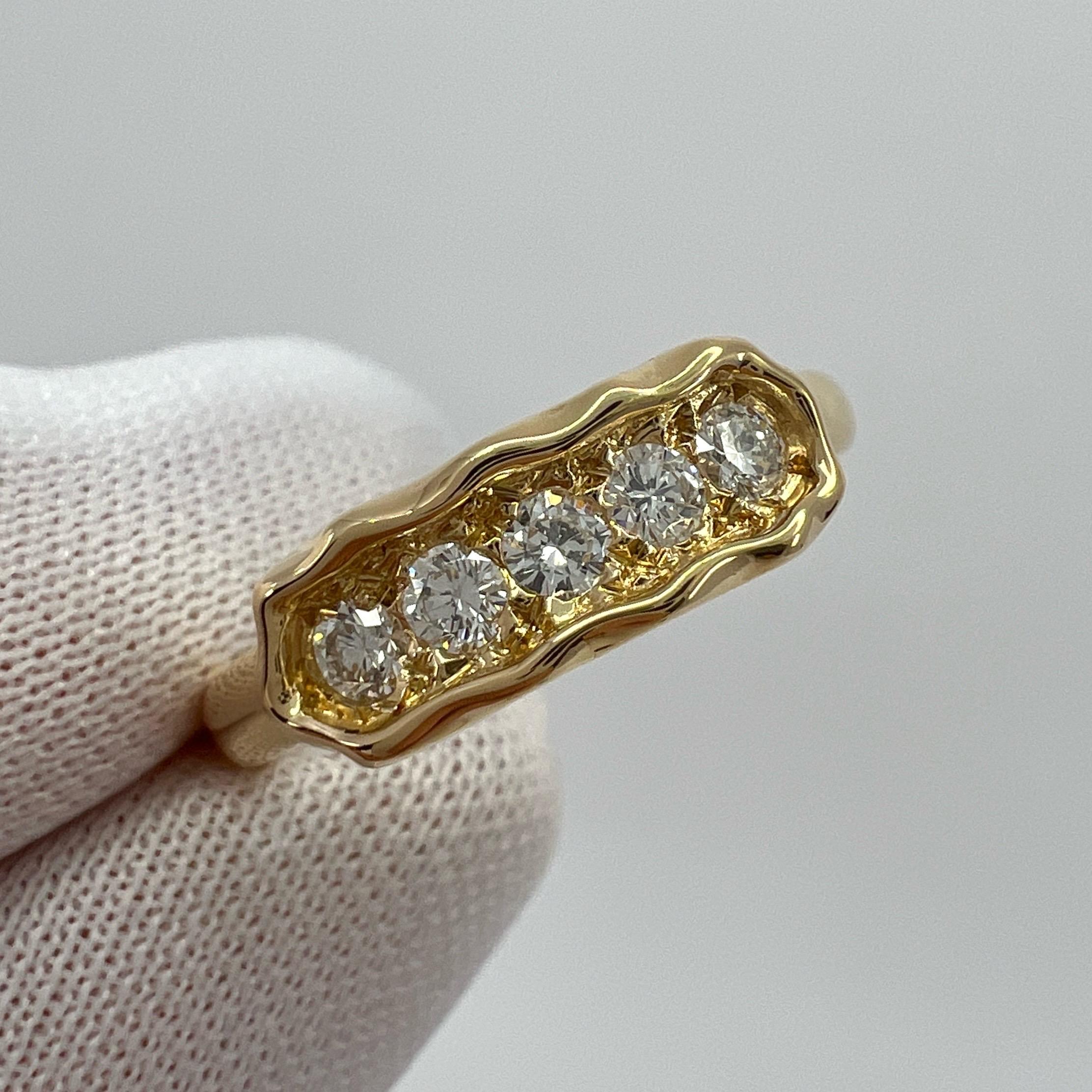 Rare Vintage Van Cleef & Arpels Pavé Diamond 18k Yellow Gold Five Stone Ring 4