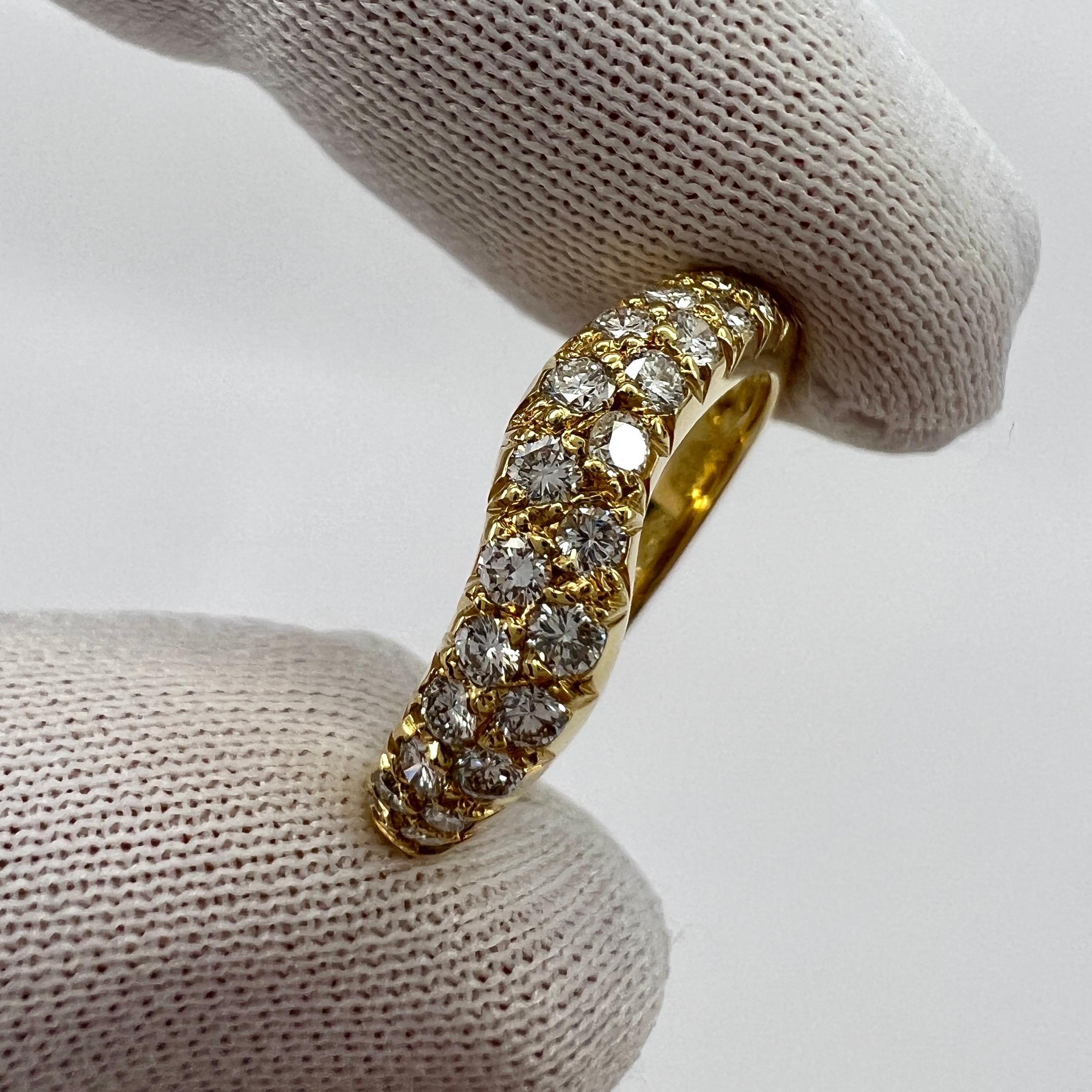 Rare Vintage Van Cleef & Arpels Pavé Diamond 18k Yellow Gold Wavey Band Ring In Excellent Condition In Birmingham, GB