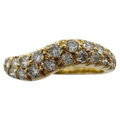Rare Vintage Van Cleef & Arpels Pavé Diamond 18k Yellow Gold Wavey Band Ring