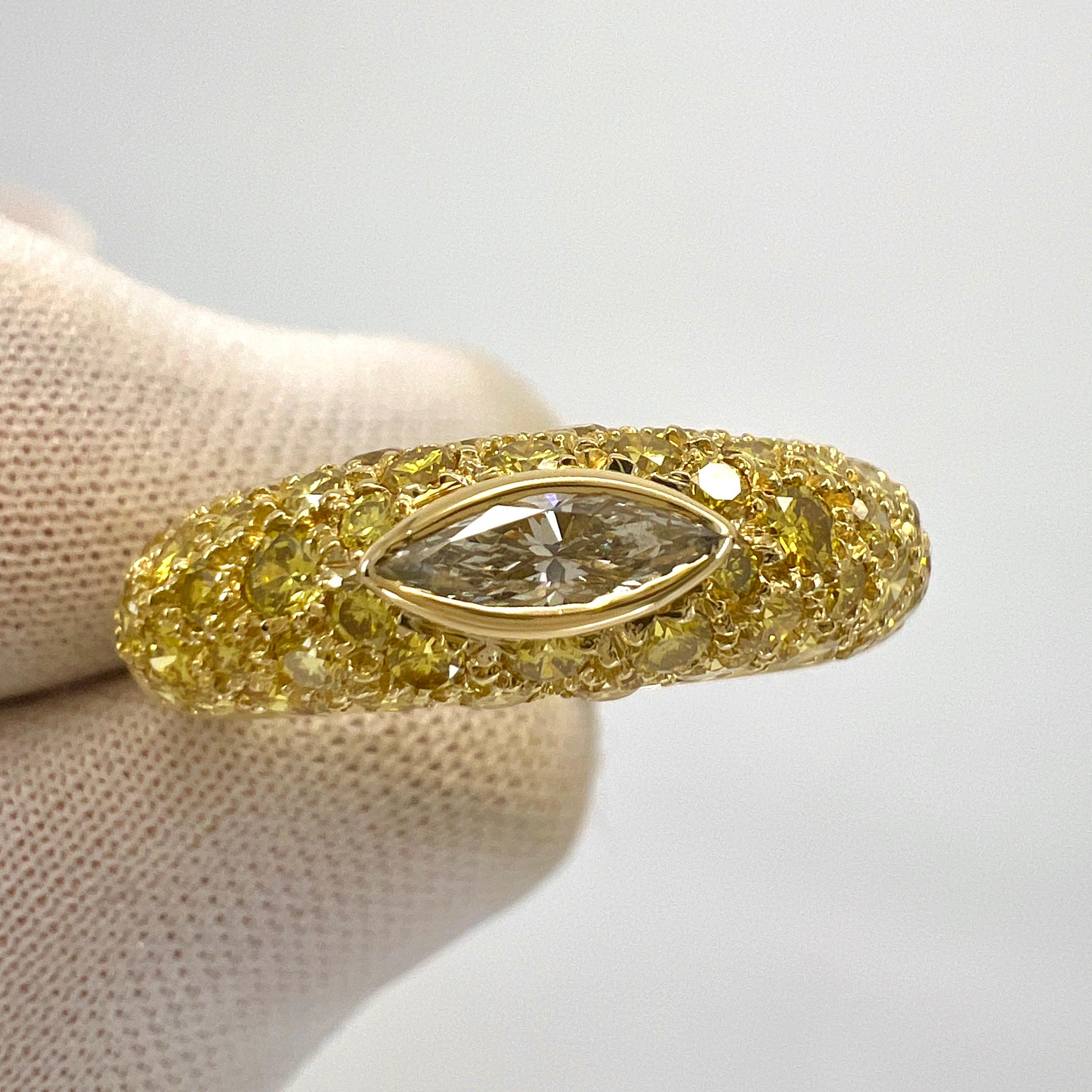 Seltener Van Cleef & Arpels Pavé Vivid Fancy Yellow Diamond Cocktail Bombé Ring (Marquiseschliff) im Angebot