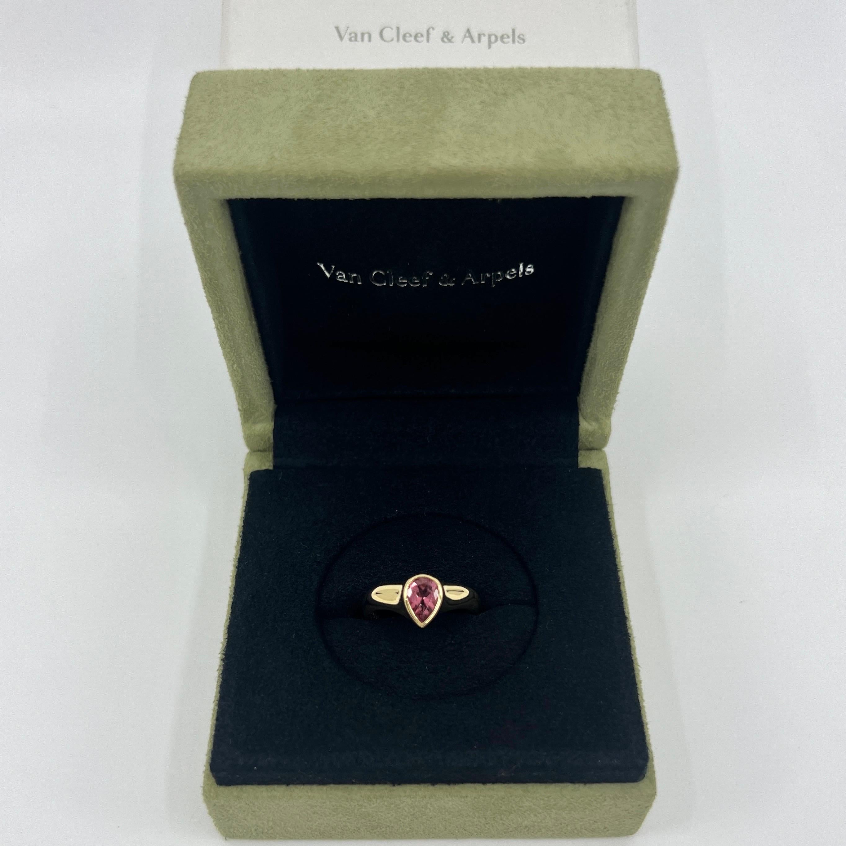 Rare Vintage Van Cleef & Arpels Pink Tourmaline Pear Cut 18k Yellow Gold Ring For Sale 8
