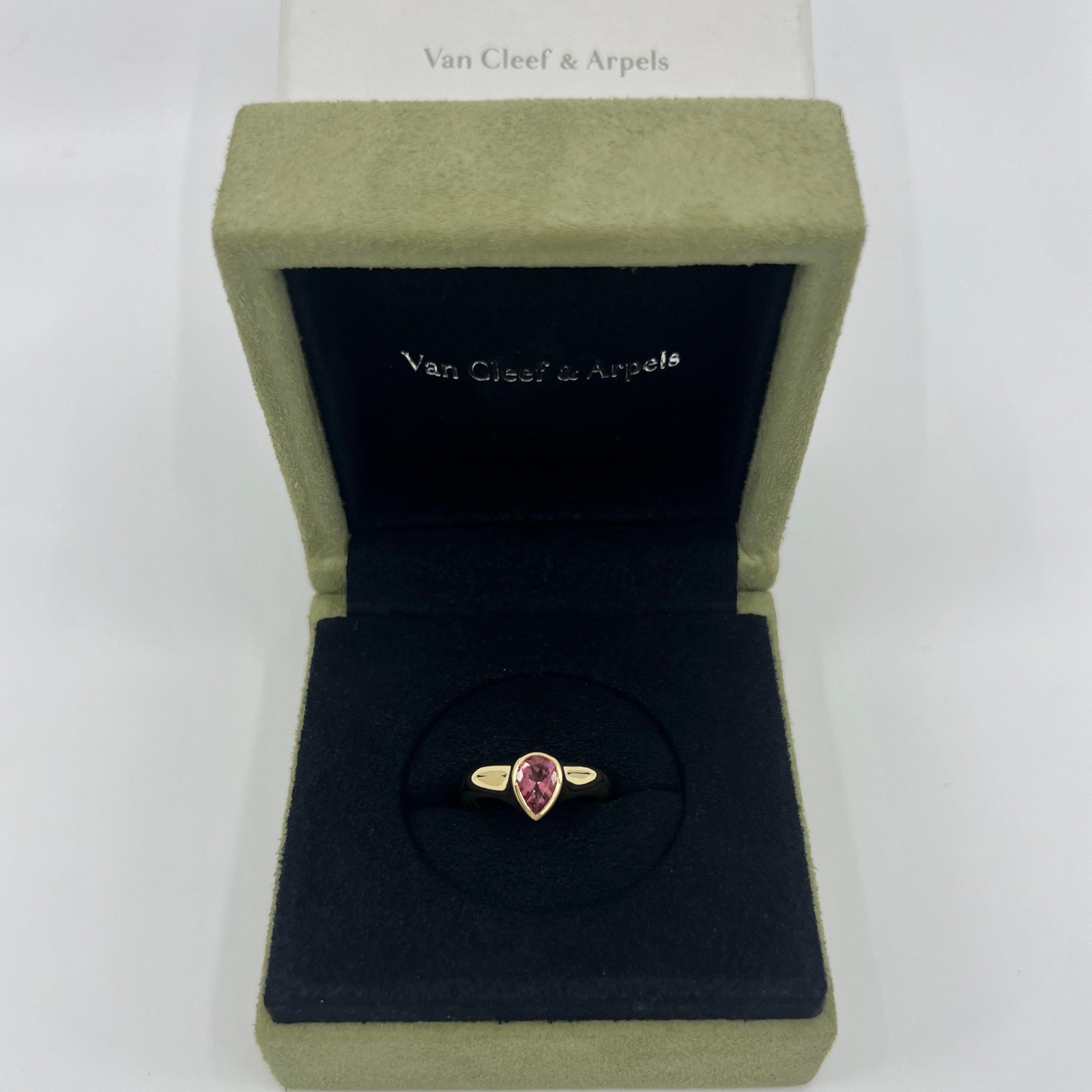 Rare Vintage Van Cleef & Arpels Pink Tourmaline Pear Cut 18k Yellow Gold Ring In Good Condition For Sale In Birmingham, GB