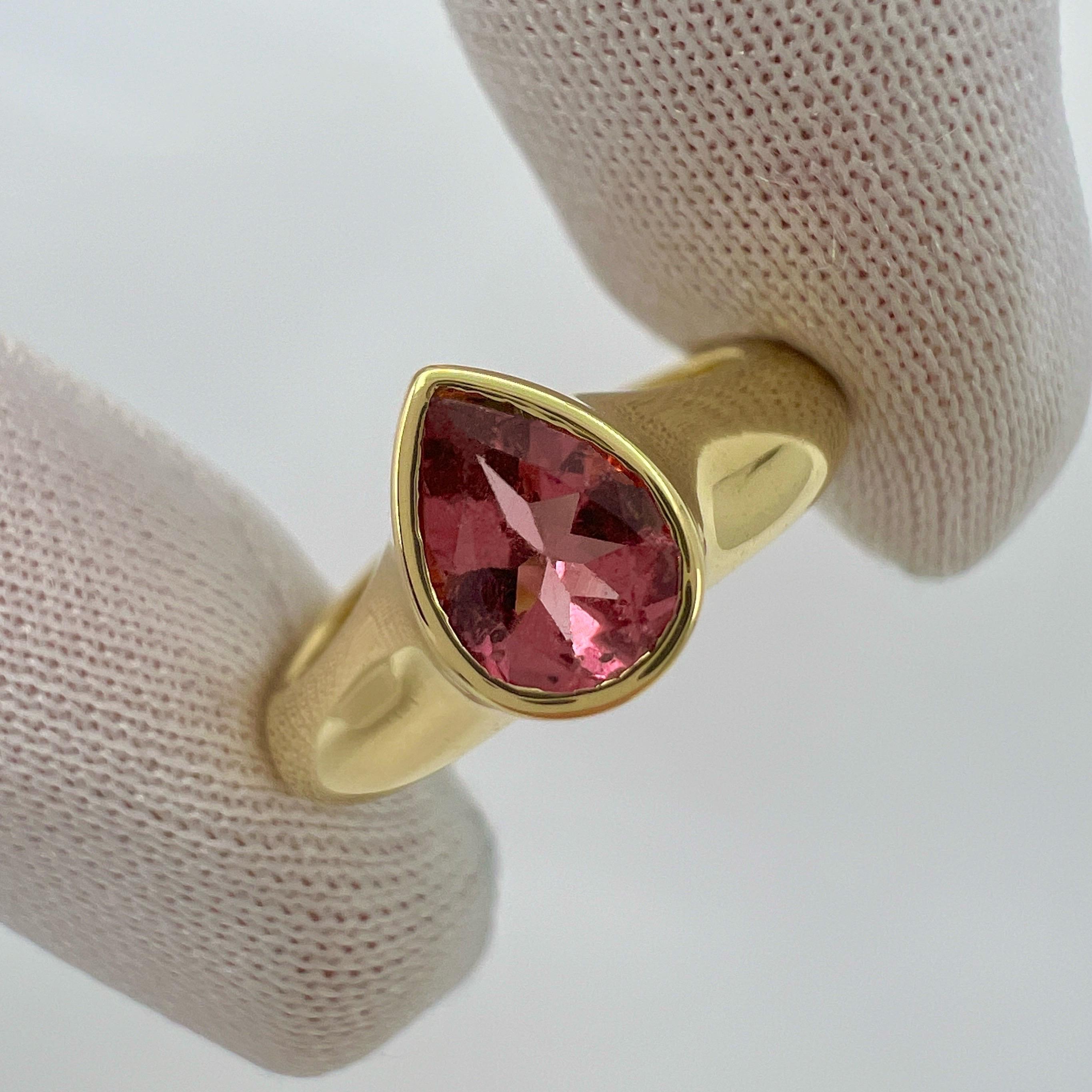Rare Vintage Van Cleef & Arpels Pink Tourmaline Pear Cut 18k Yellow Gold Ring For Sale 5