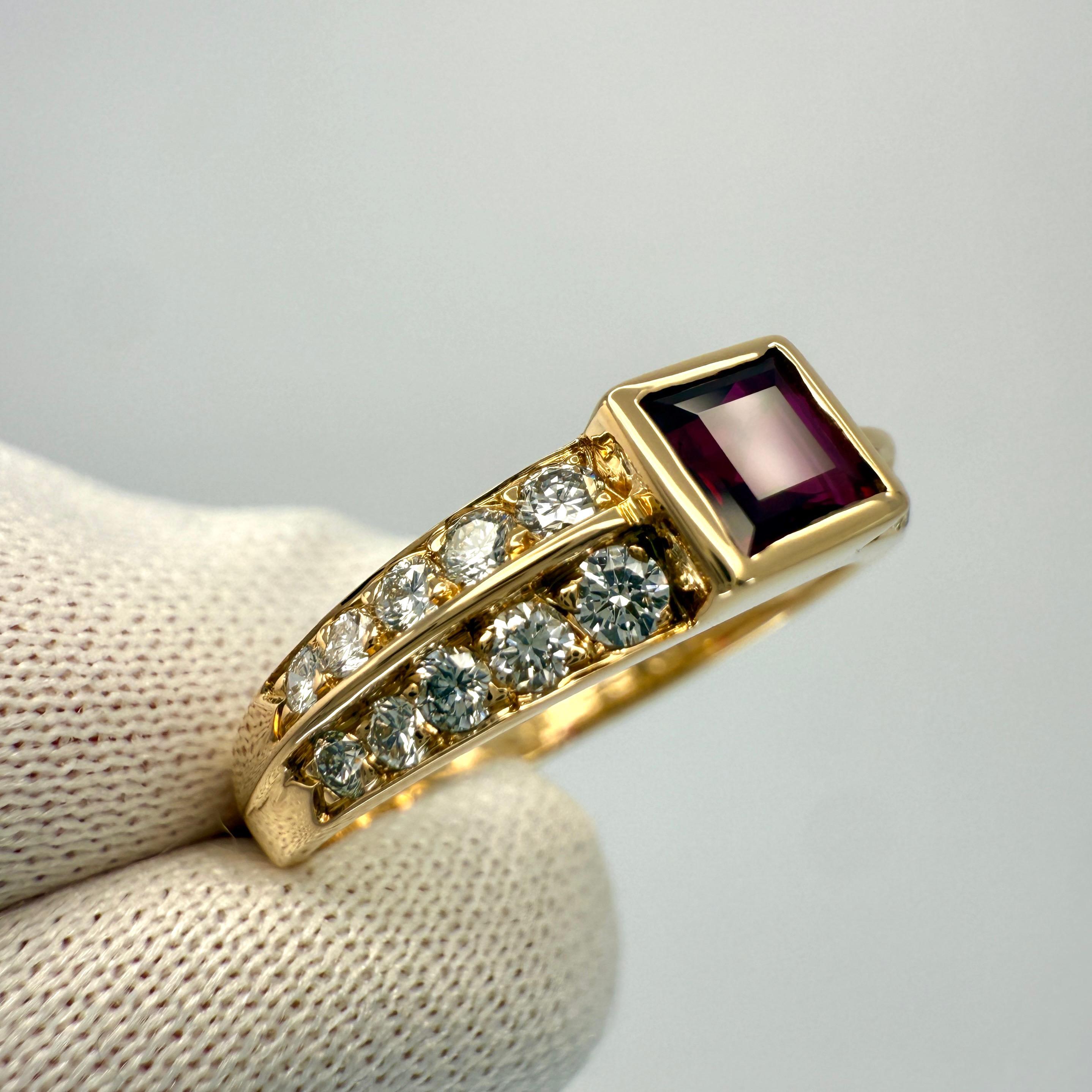 Rare Vintage Van Cleef & Arpels Princess Cut Ruby & Diamond 18k Yellow Gold Ring For Sale 4