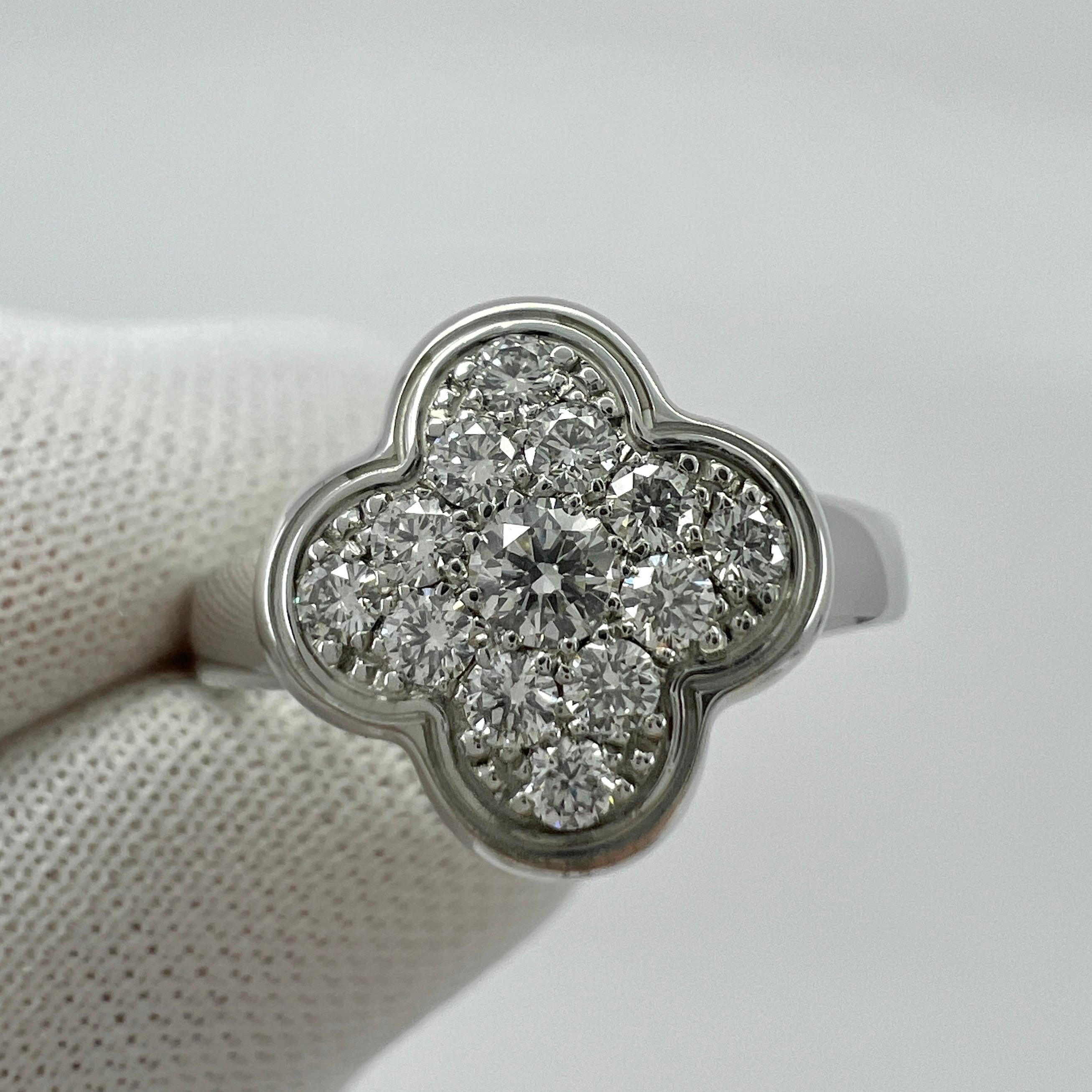 Rare Vintage Van Cleef & Arpels Pure Alhambra Diamond Flower 18k White Gold Ring For Sale 7