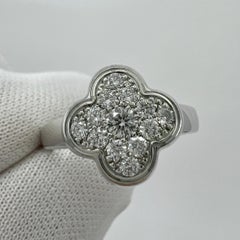 Rare Vintage Van Cleef & Arpels Pure Alhambra Diamond Flower 18k White Gold Ring