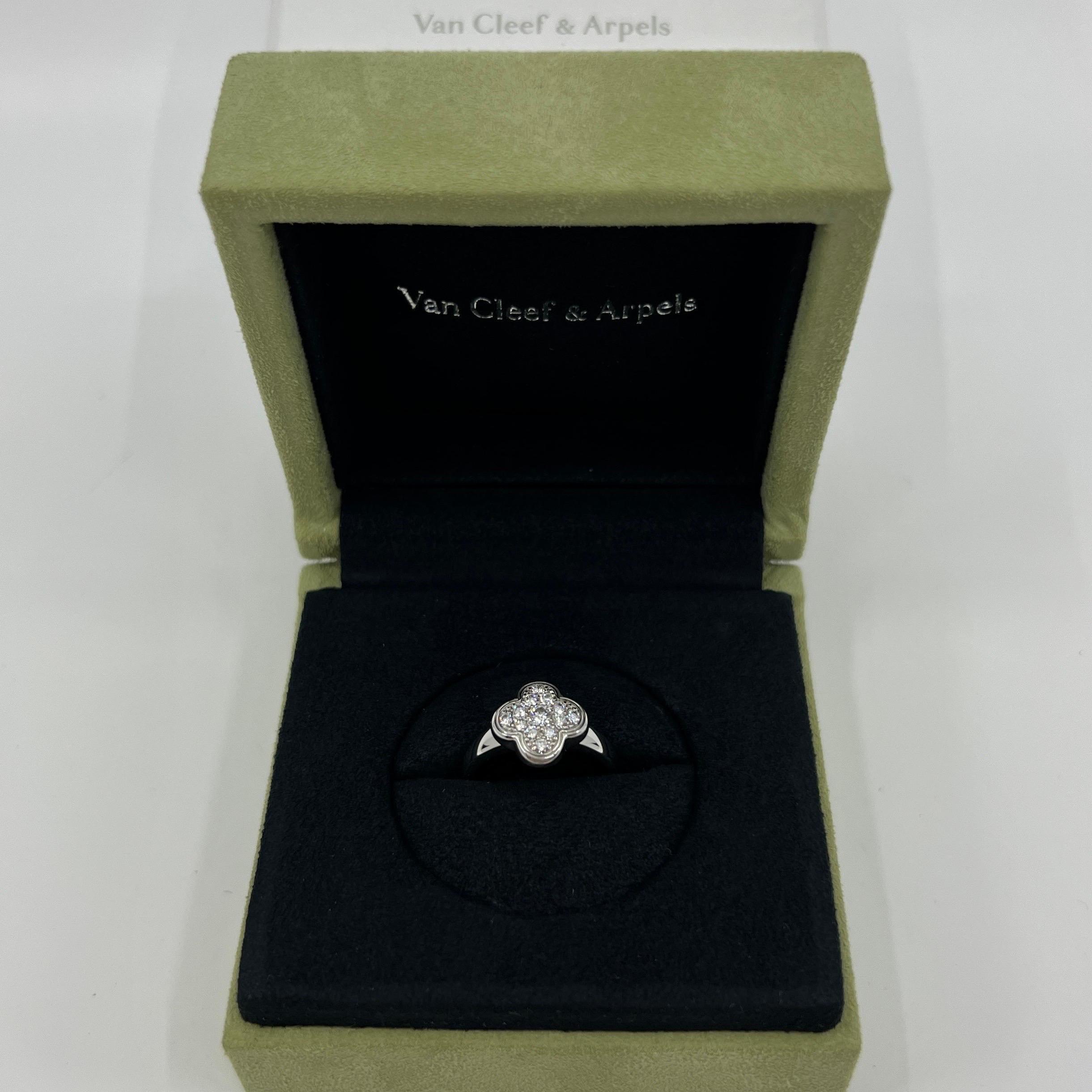 Round Cut Rare Vintage Van Cleef & Arpels Pure Alhambra Diamond Flower 18k White Gold Ring For Sale