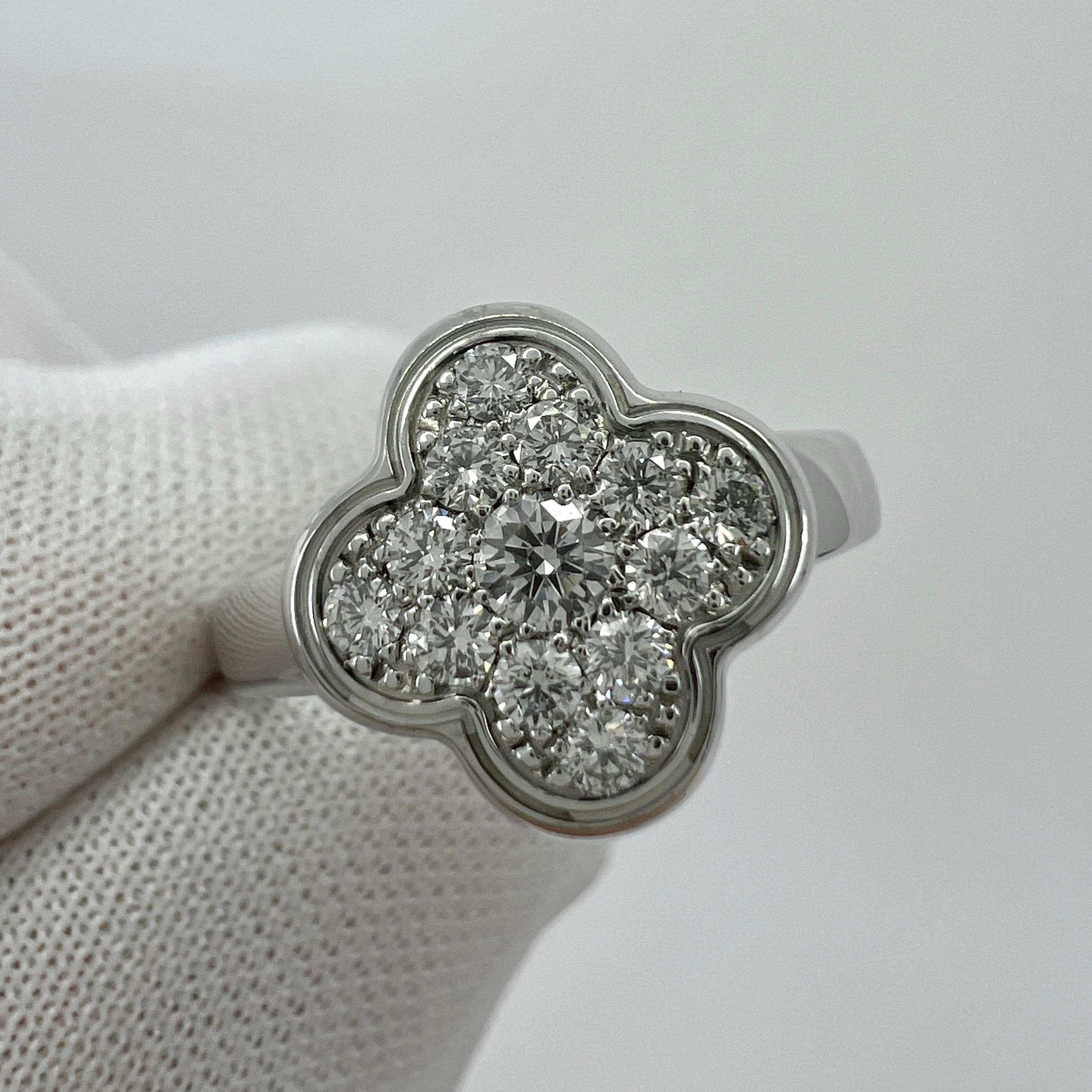 Women's or Men's Rare Vintage Van Cleef & Arpels Pure Alhambra Diamond Flower 18k White Gold Ring