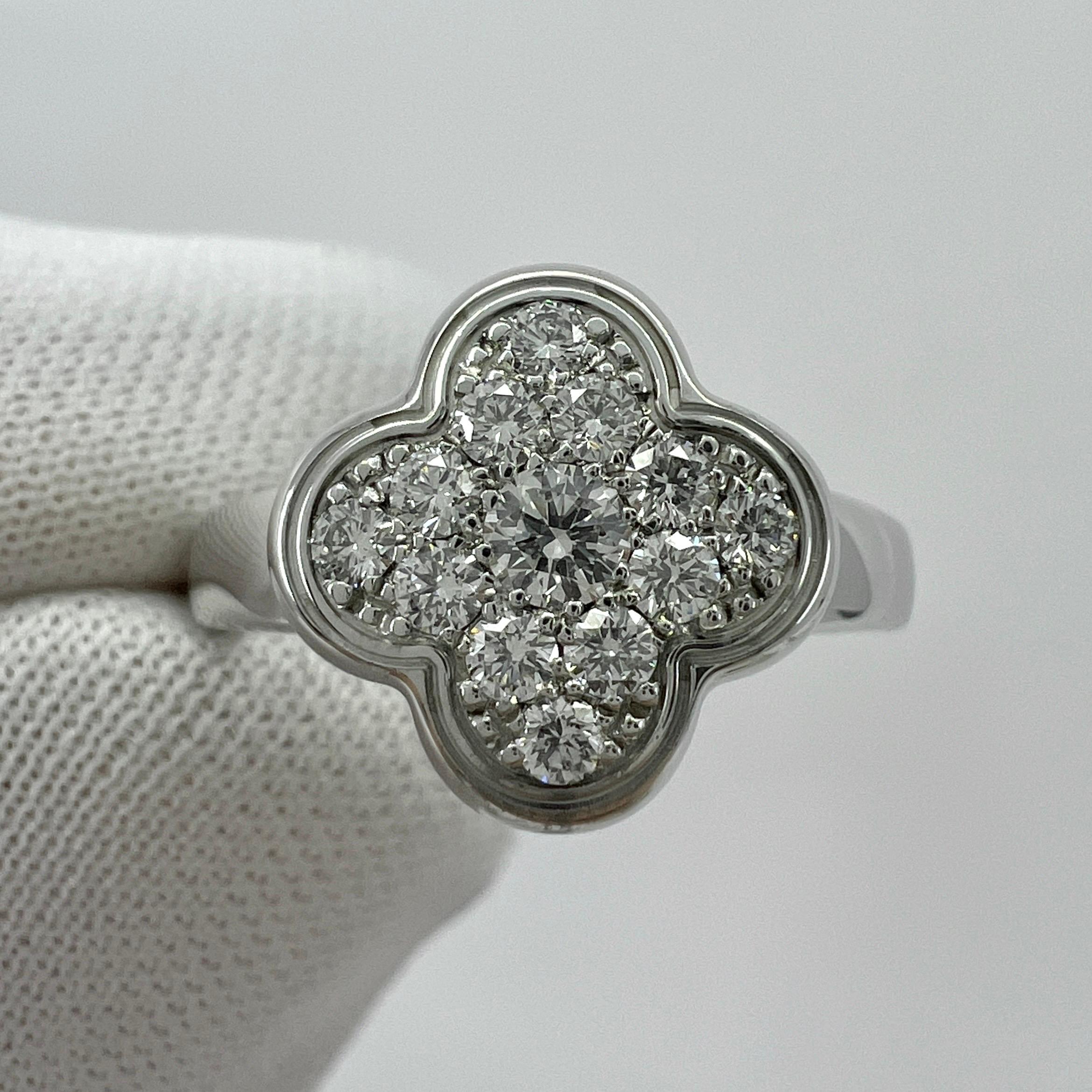 Rare Vintage Van Cleef & Arpels Pure Alhambra Diamond Flower 18k White Gold Ring For Sale 2