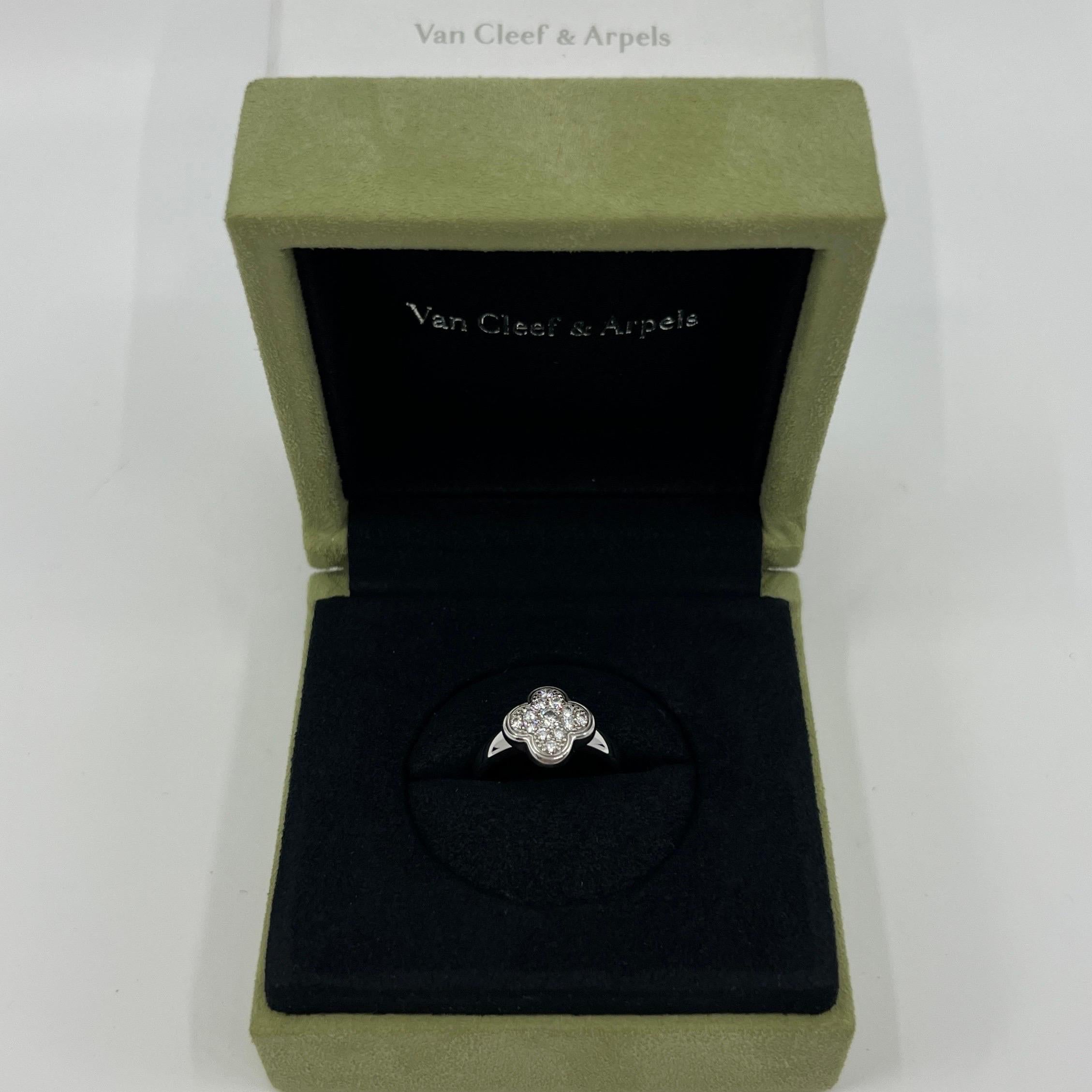 Rare Vintage Van Cleef & Arpels Pure Alhambra Diamond Flower 18k White Gold Ring For Sale 3
