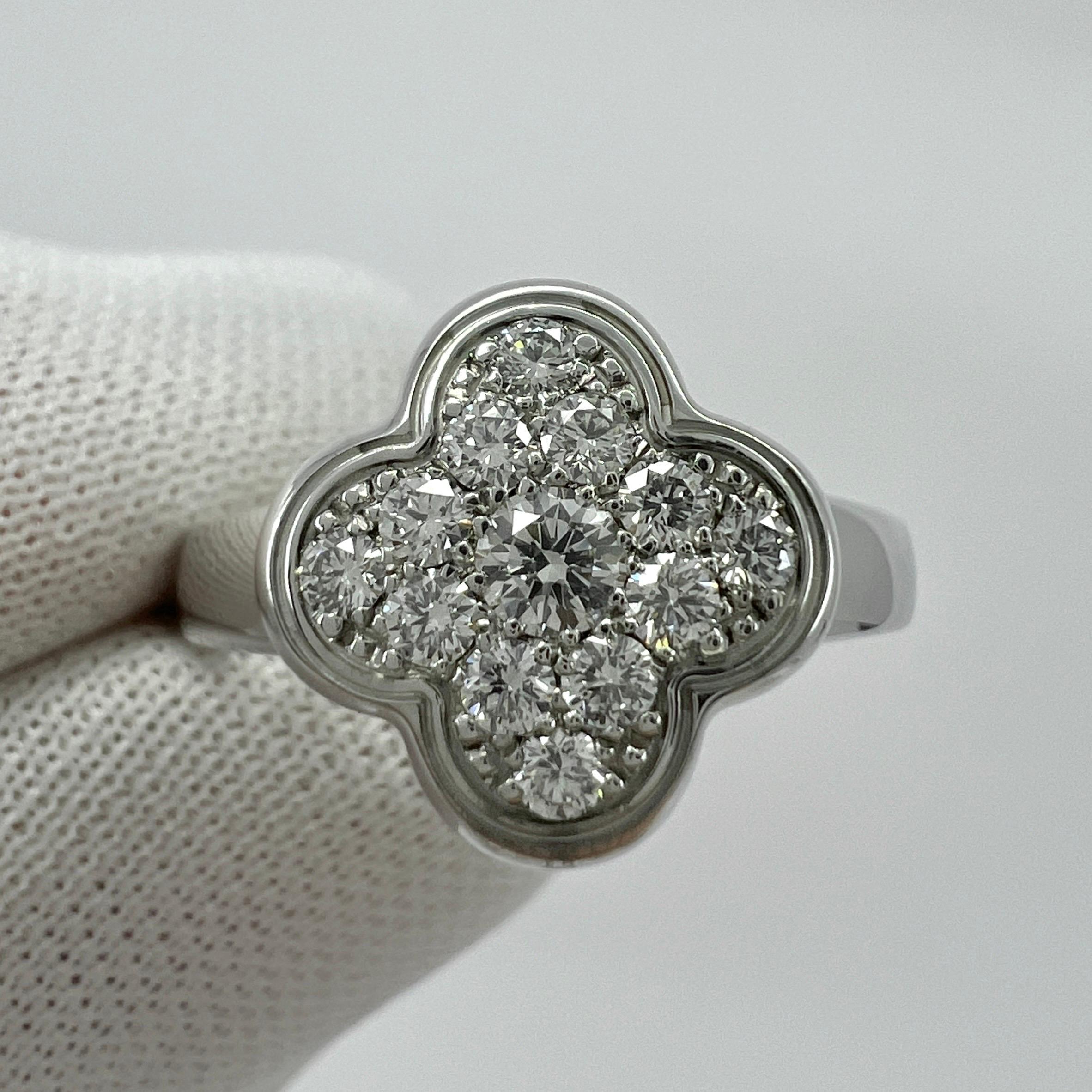 Rare Vintage Van Cleef & Arpels Pure Alhambra Diamond Flower 18k White Gold Ring 4