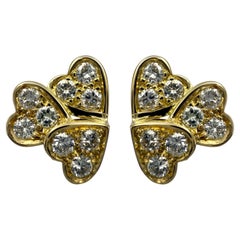 Rare Vintage Van Cleef & Arpels Round Diamond Heart Shape Earring Studs