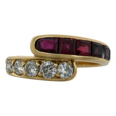 Rare Vintage Van Cleef & Arpels Rubin Diamant 18k Gelbgold Bypass Band Ring