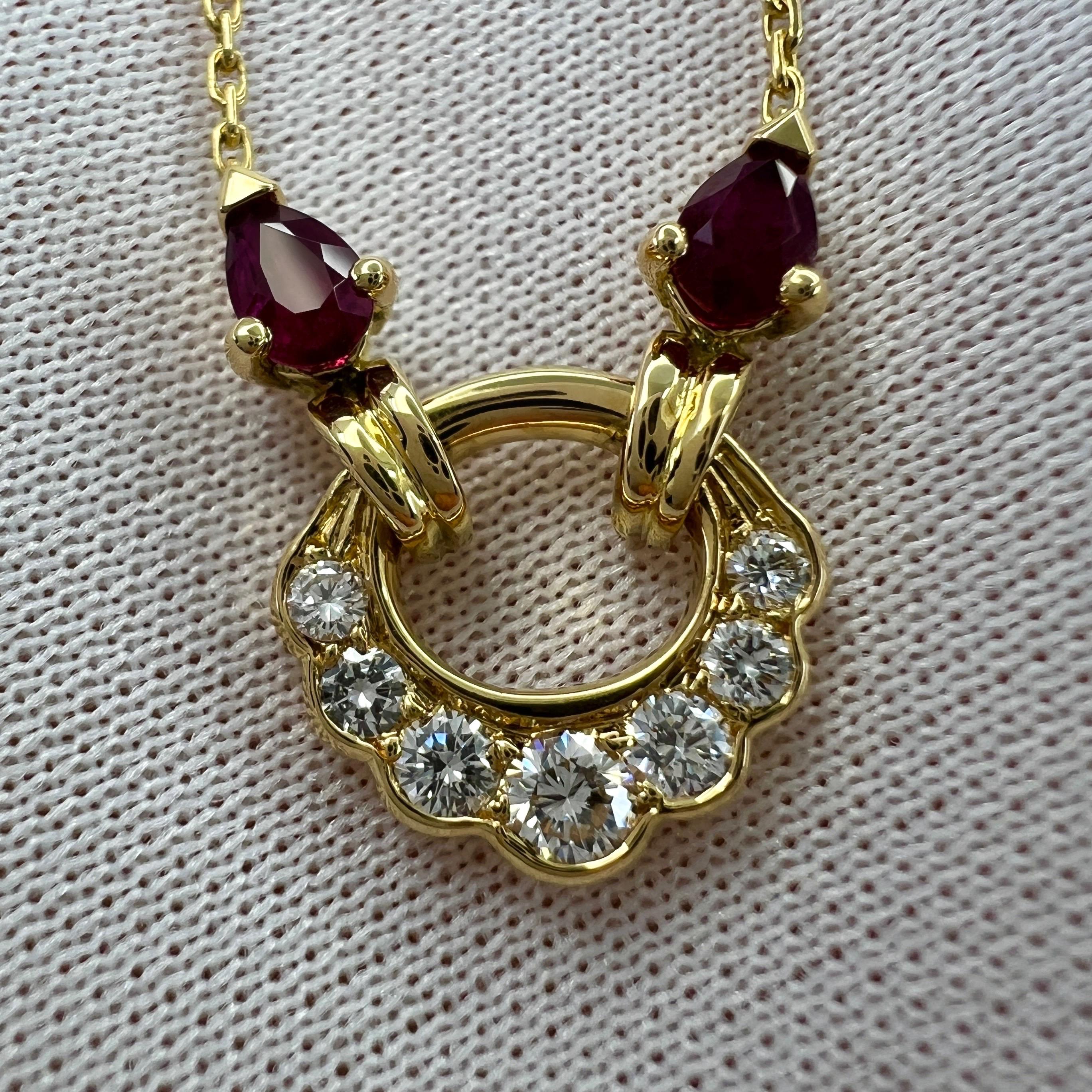 Rare Vintage Van Cleef & Arpels Ruby Diamond 18k Yellow Gold Pendant Necklace For Sale 5