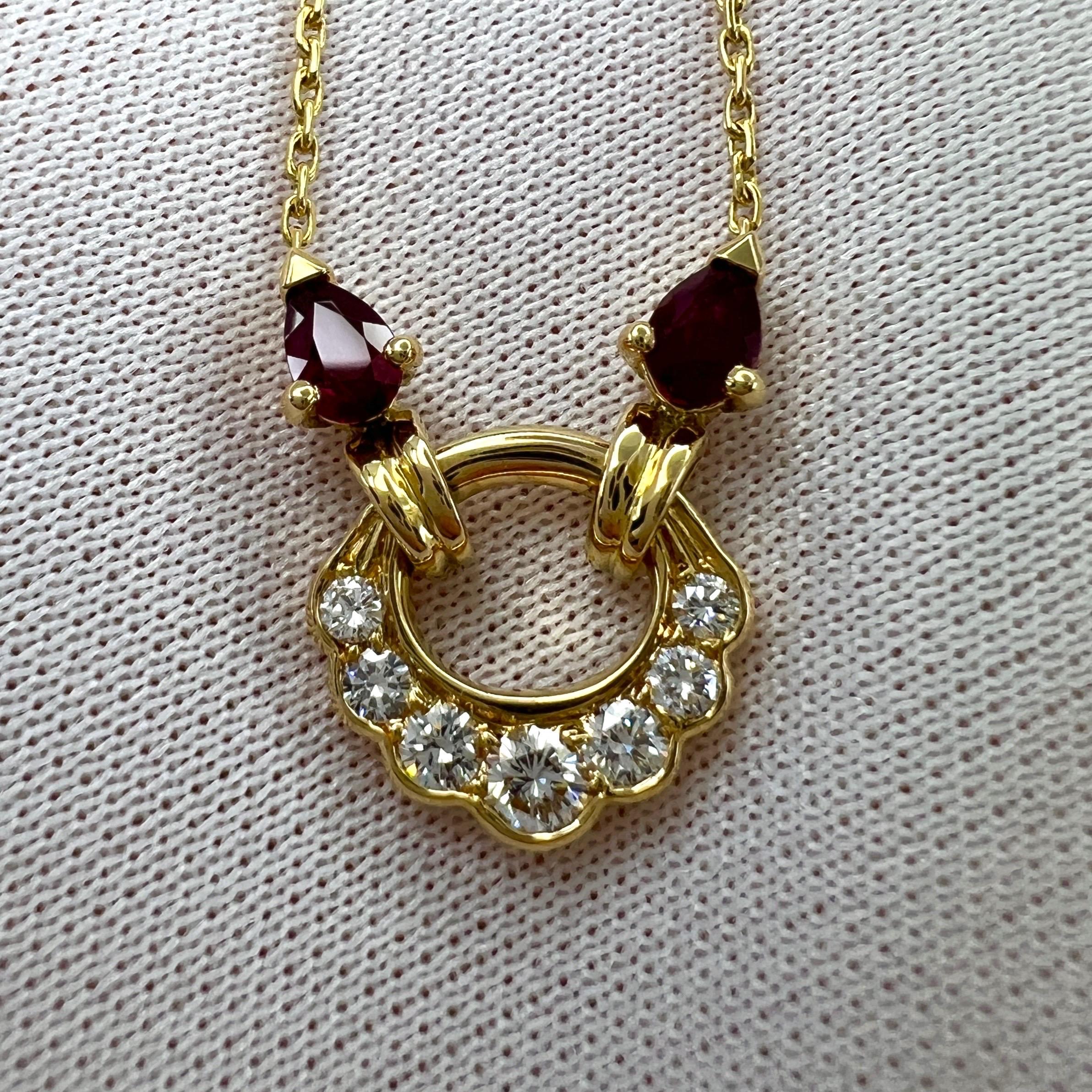 Rare Vintage Van Cleef & Arpels Ruby Diamond 18k Yellow Gold Pendant Necklace For Sale 6