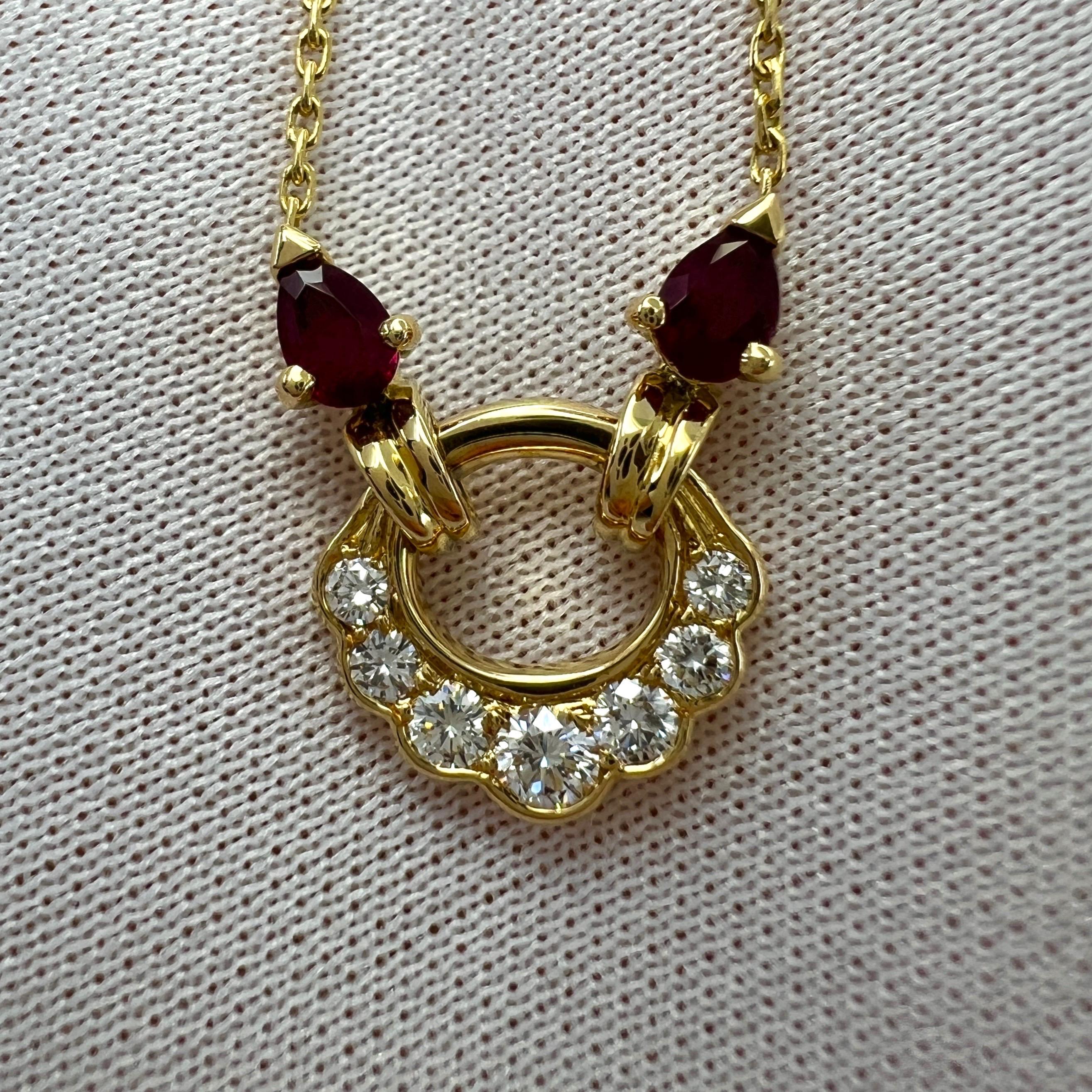 Rare Vintage Van Cleef & Arpels Ruby Diamond 18k Yellow Gold Pendant Necklace For Sale 1