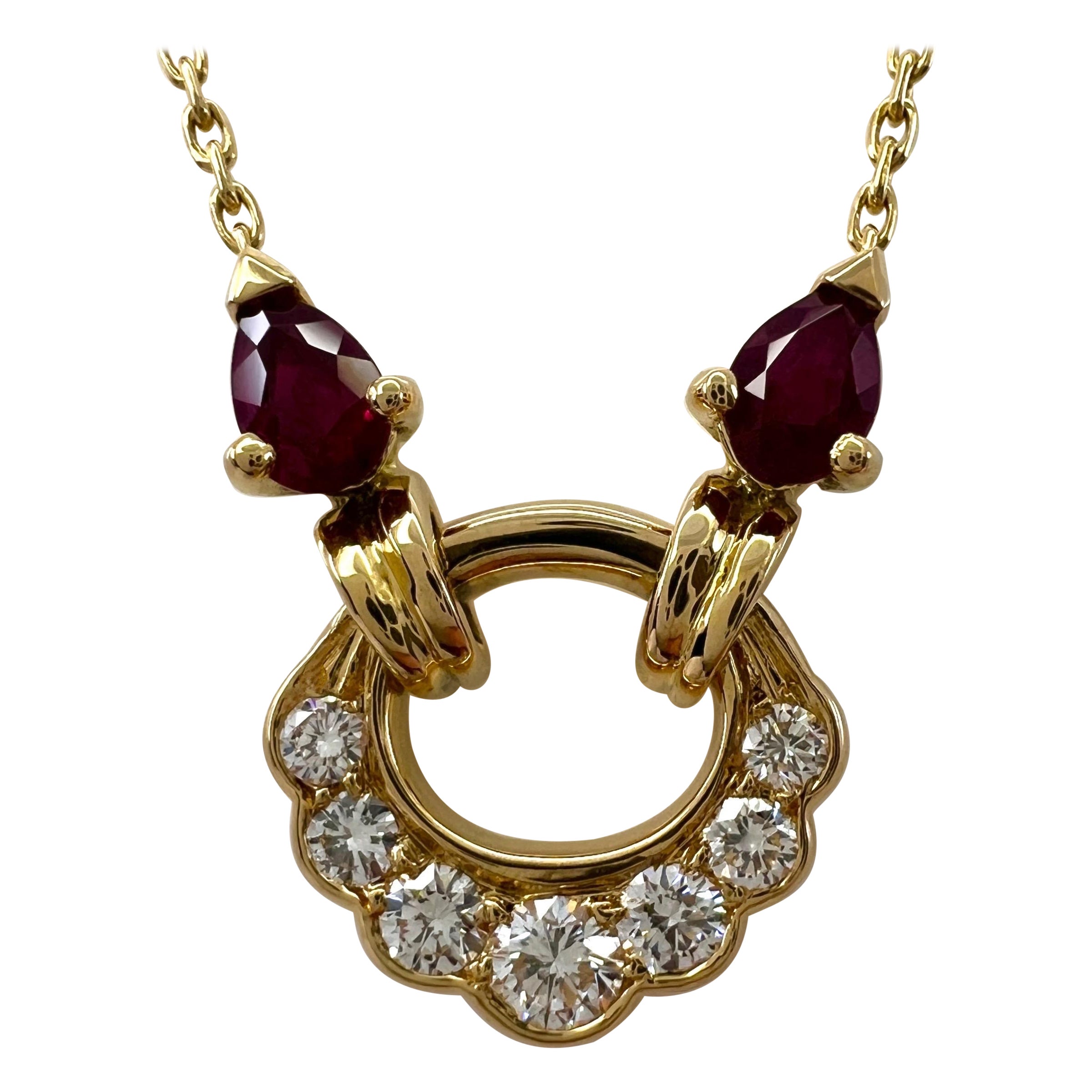 Rare Vintage Van Cleef & Arpels Ruby Diamond 18k Yellow Gold Pendant Necklace For Sale