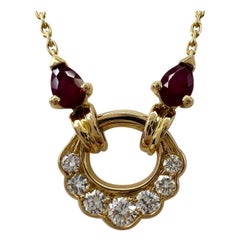 Rare Vintage Van Cleef & Arpels Ruby Diamond 18k Yellow Gold Pendant Necklace