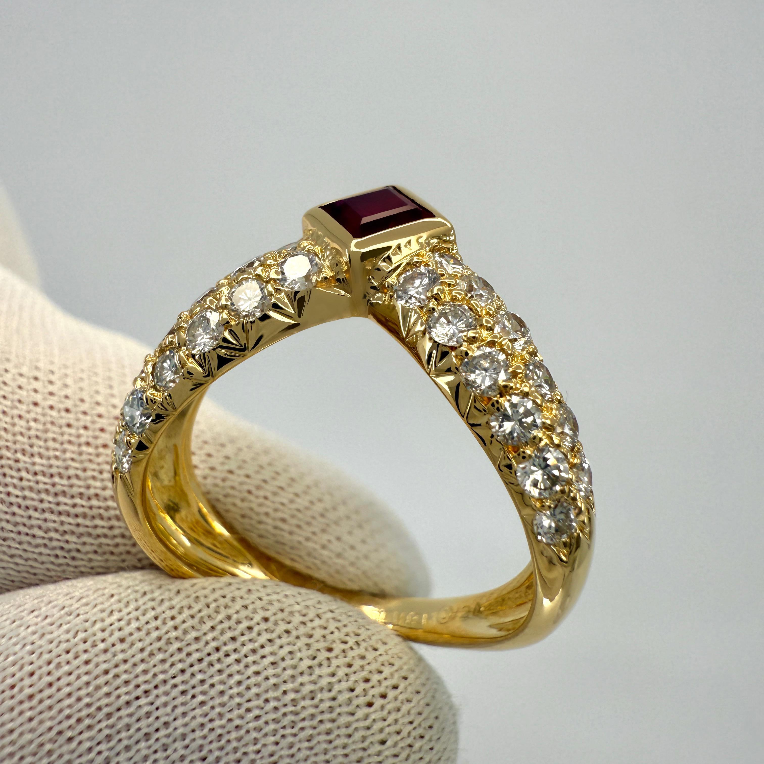 Van Cleef & Arpels Rare bague empilable vintage en or jaune 18 carats avec rubis et diamants Excellent état - En vente à Birmingham, GB