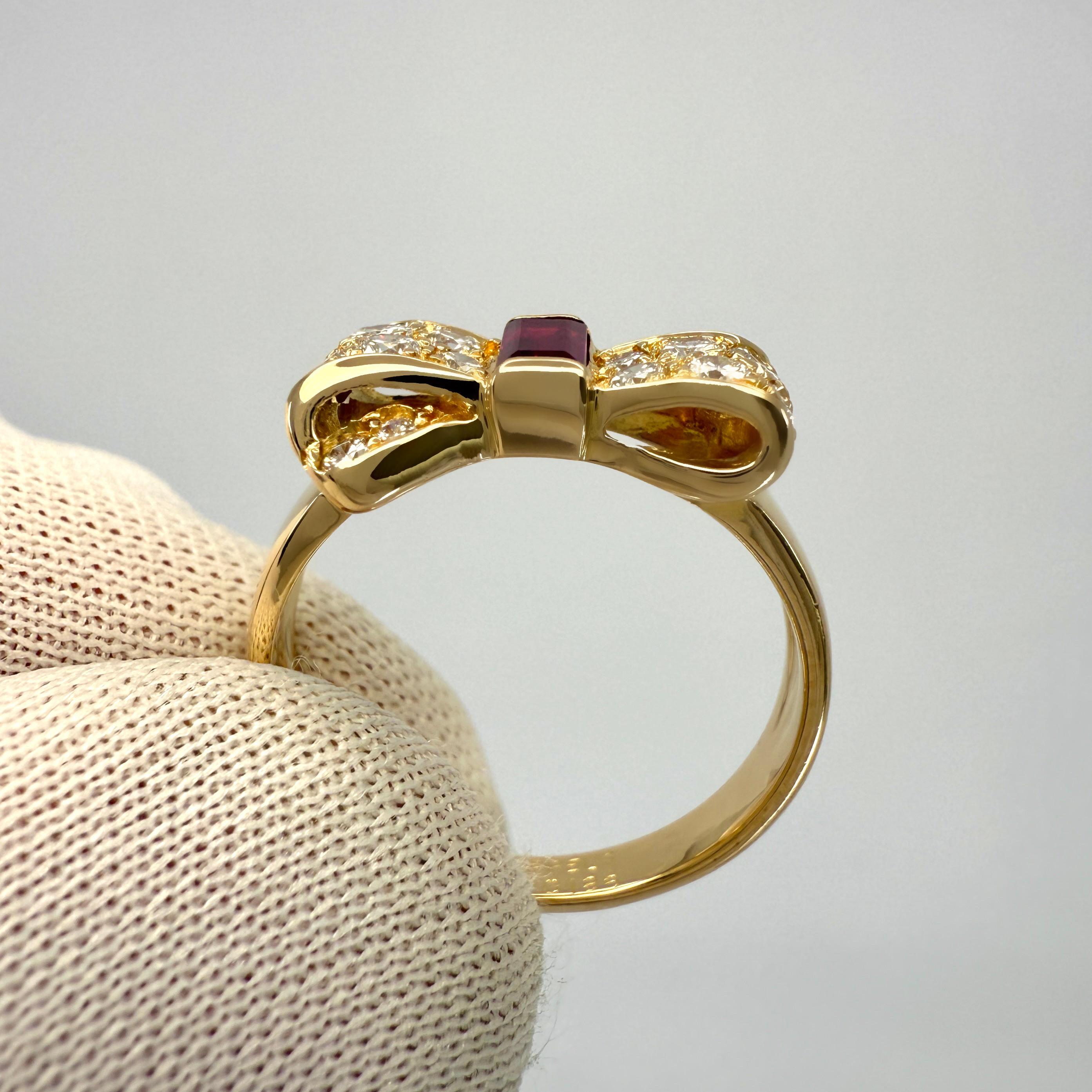 Rare Vintage Van Cleef & Arpels Ruby & Diamond Bow 18k Yellow Gold Cocktail Ring 1
