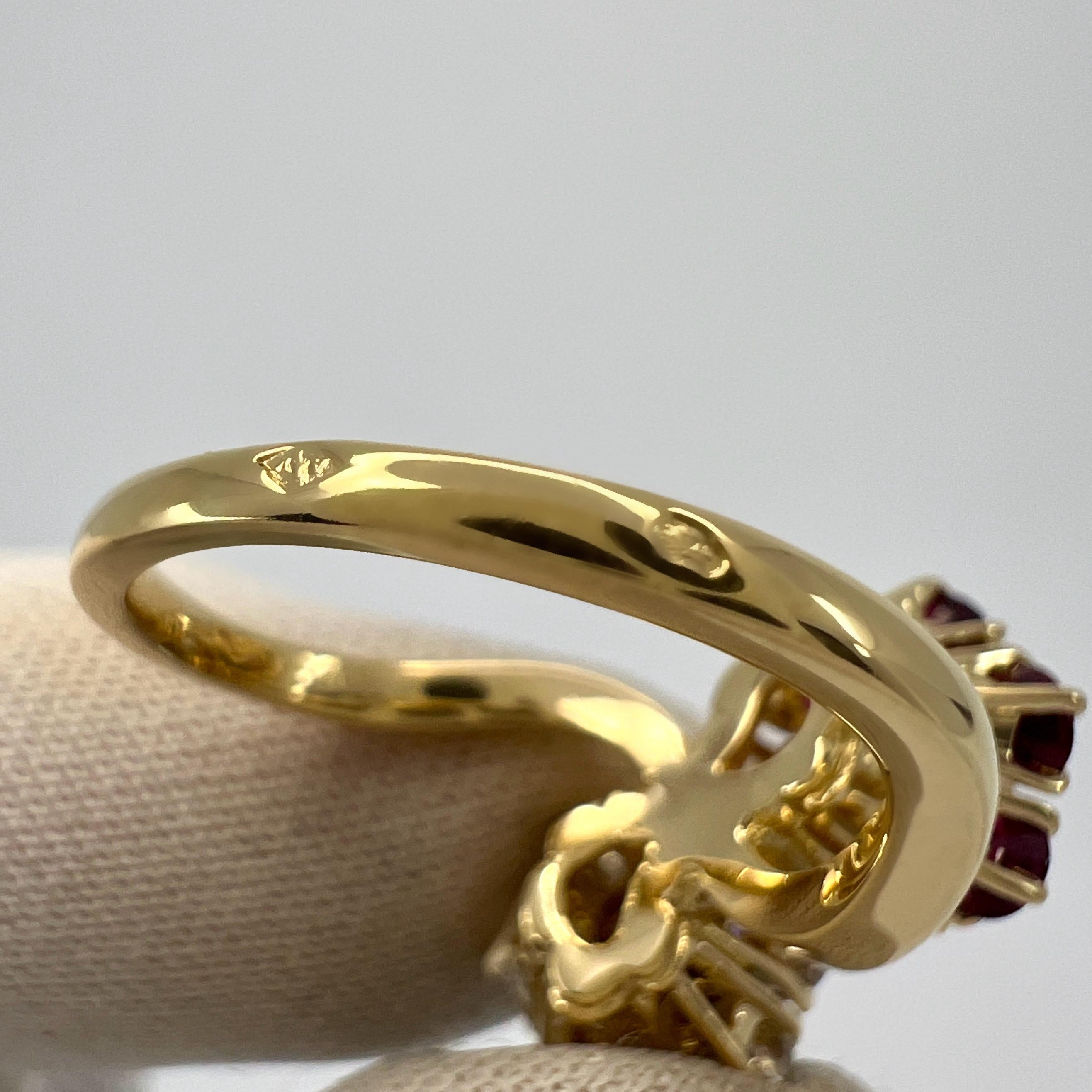 Seltener Vintage Van Cleef & Arpels Rubin & Diamant Fleurette Blume 18k Gold Ring 5