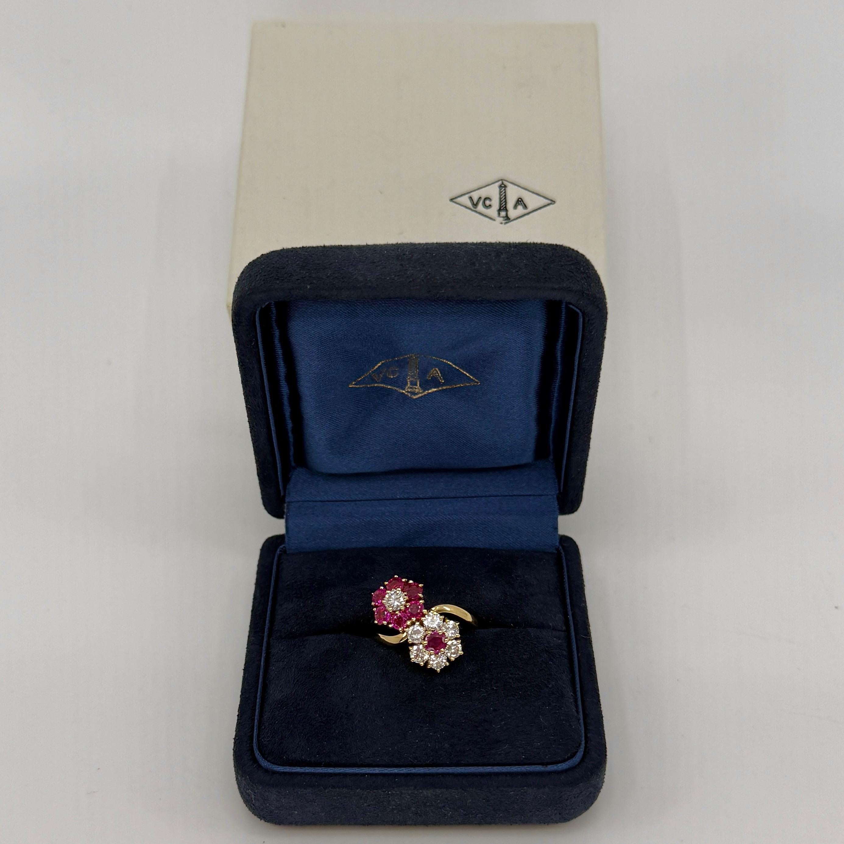 Rare Vintage Van Cleef & Arpels Ruby & Diamond Fleurette Flower 18k Gold Ring For Sale 5
