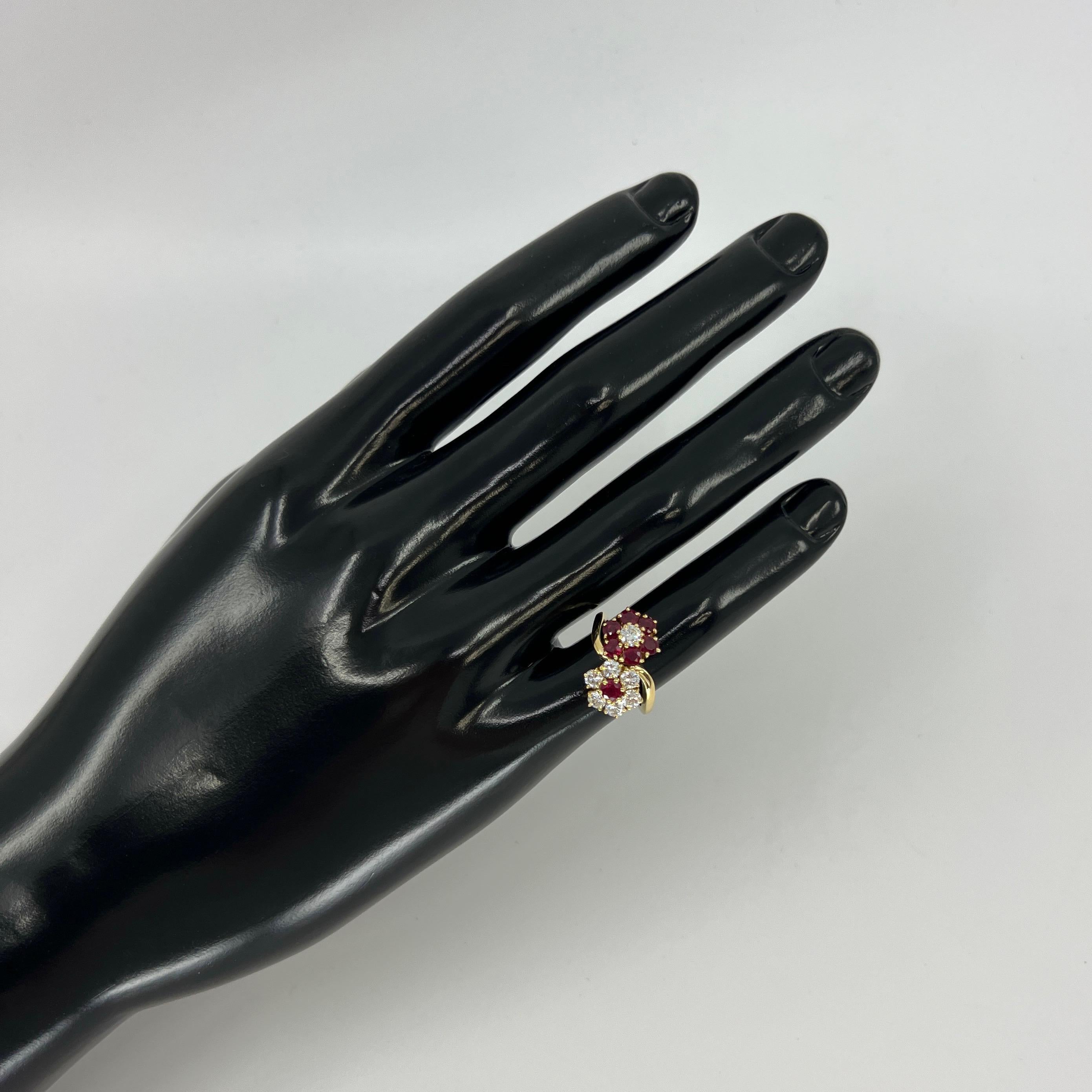 Seltener Vintage Van Cleef & Arpels Rubin & Diamant Fleurette Blume 18k Gold Ring für Damen oder Herren