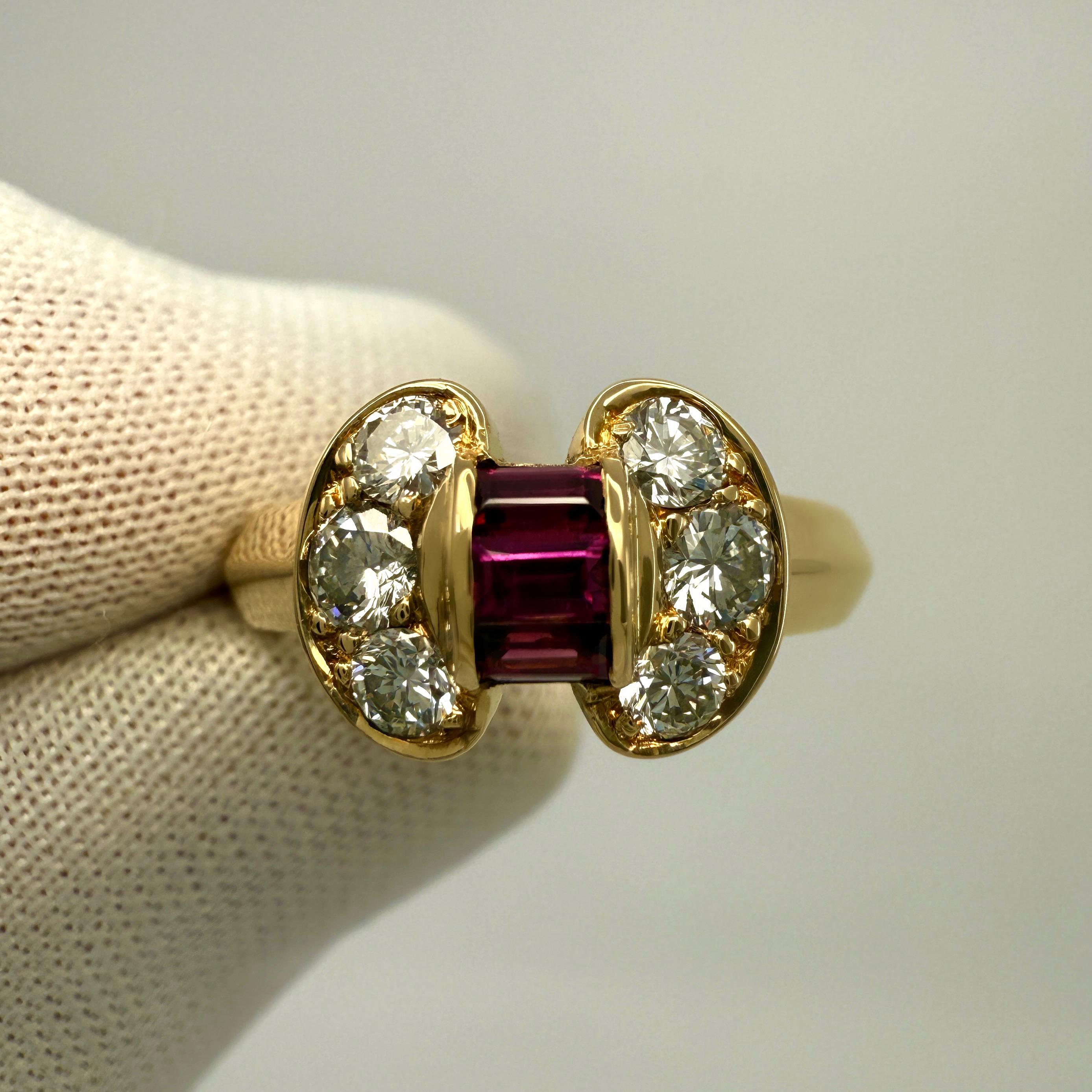 Women's or Men's Rare Vintage Van Cleef & Arpels Ruby & Diamond Ribbon Bow 18k Yellow Gold Ring For Sale